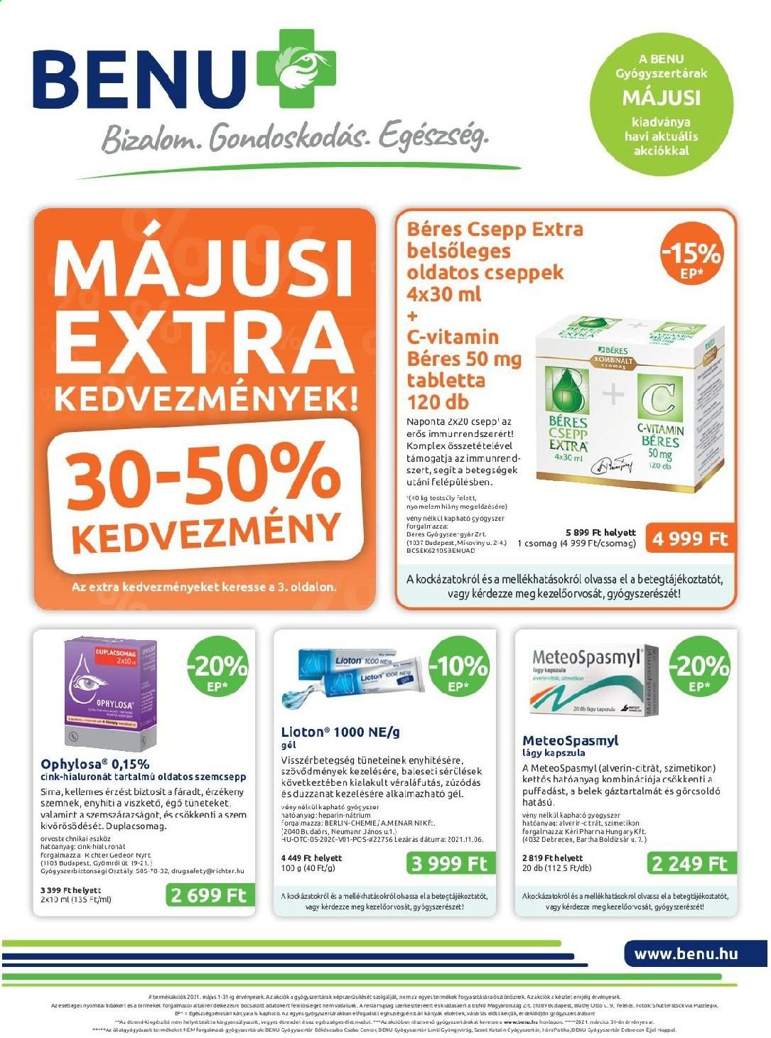 BENU Gyógyszertár akciós újságok - 2021.05.01 - 2021.05.31. Oldal 1