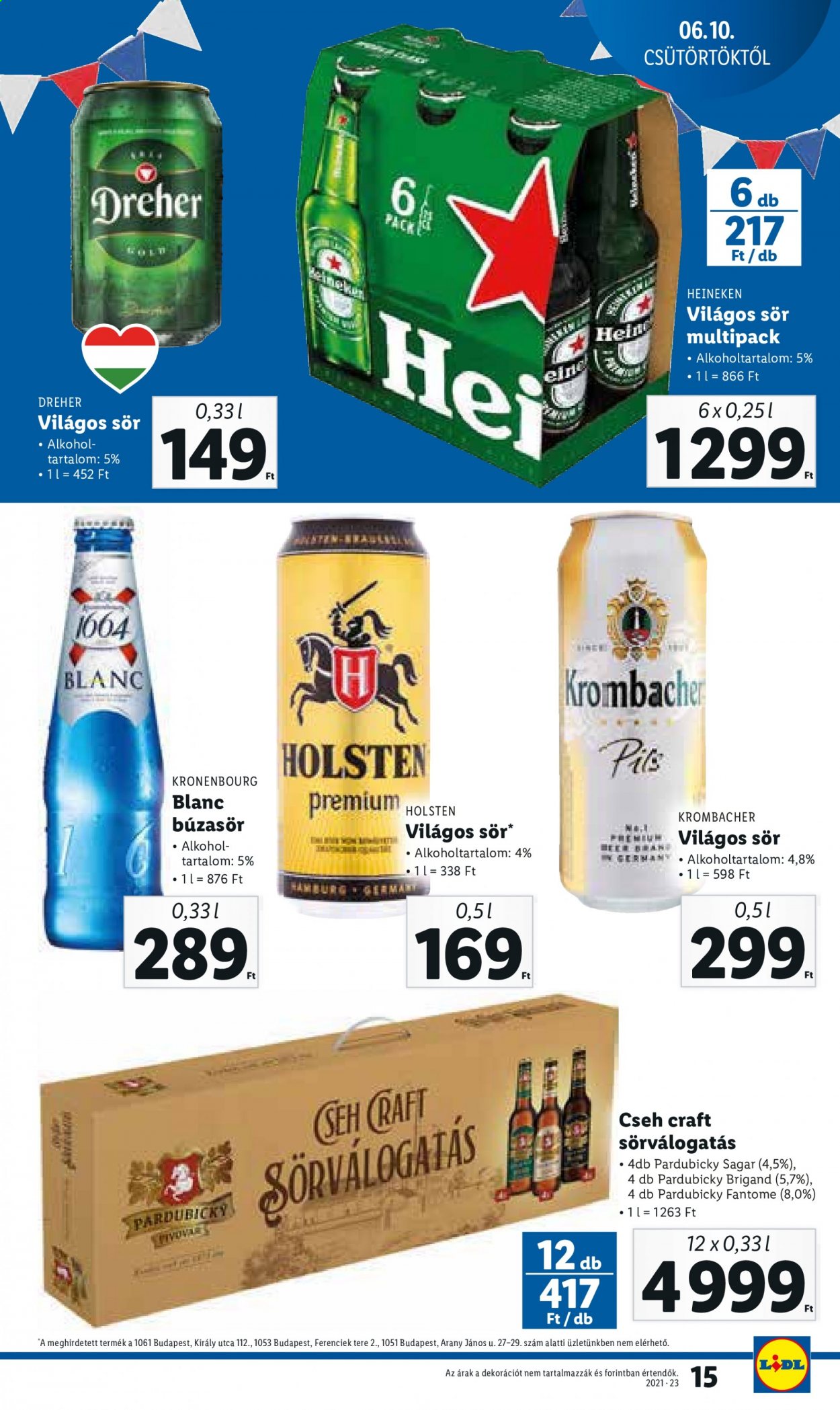 Lidl akciós újsága  - 2021.06.10 - 2021.06.16 - Akciós termékek - Craft, világos sör, sör, Dreher, Kronenbourg 1664, búzasör, Heineken.  15. Oldal