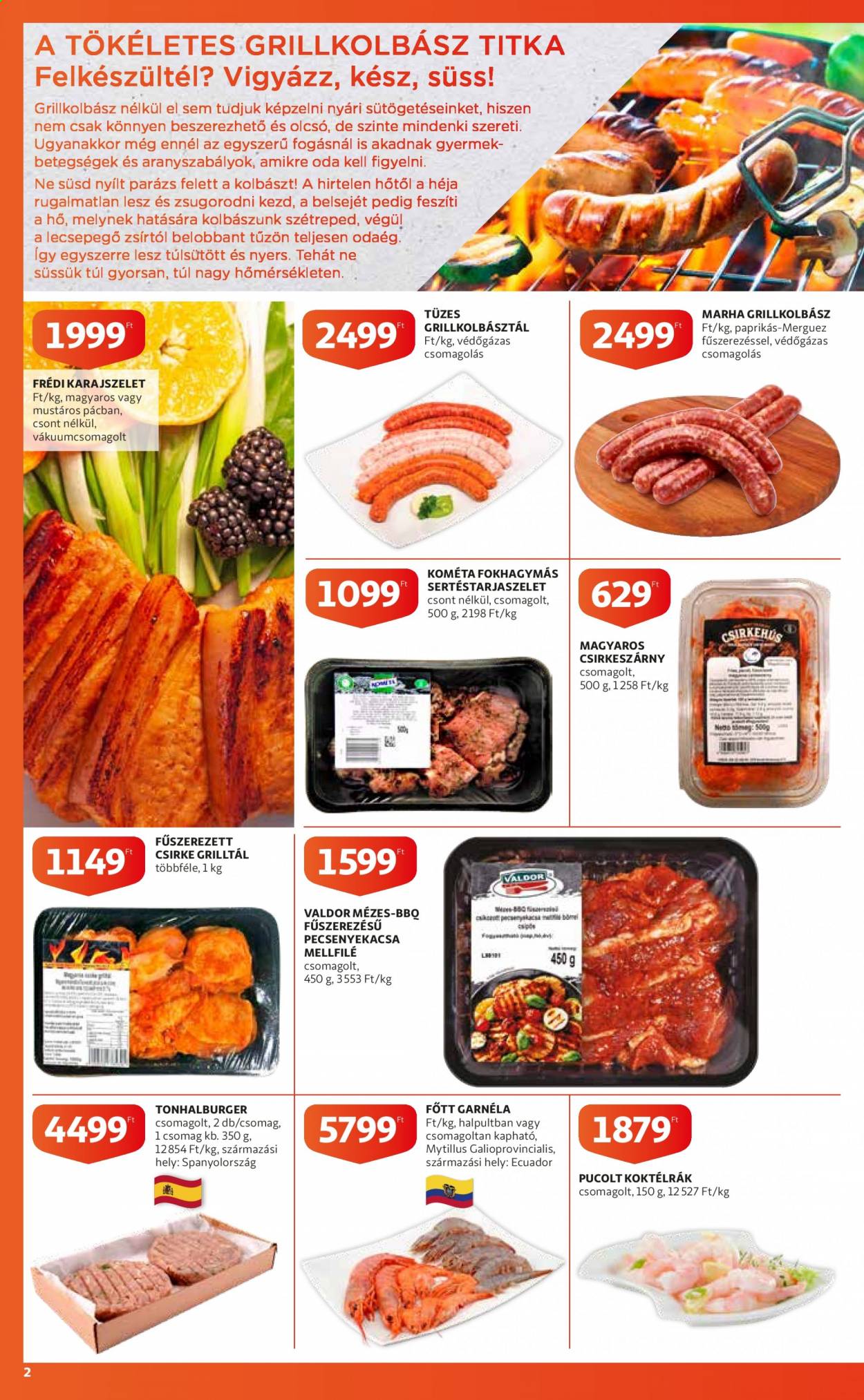 thumbnail - Auchan akciós újsága  - 2021.06.10 - 2021.06.23 - Akciós termékek - csirkeszárny, kacsahús, égesz kacsa, csirkehús, garnéla, paprikás, Kométa, grillkolbász.  2. Oldal