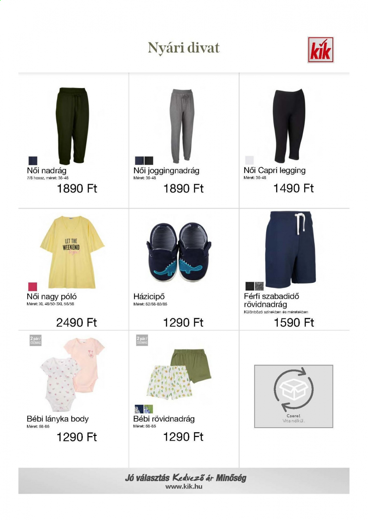 thumbnail - Kik akciós újsága  - Akciós termékek - nadrág, rövidnadrág, póló, leggings, joggingnadrág.  4. Oldal