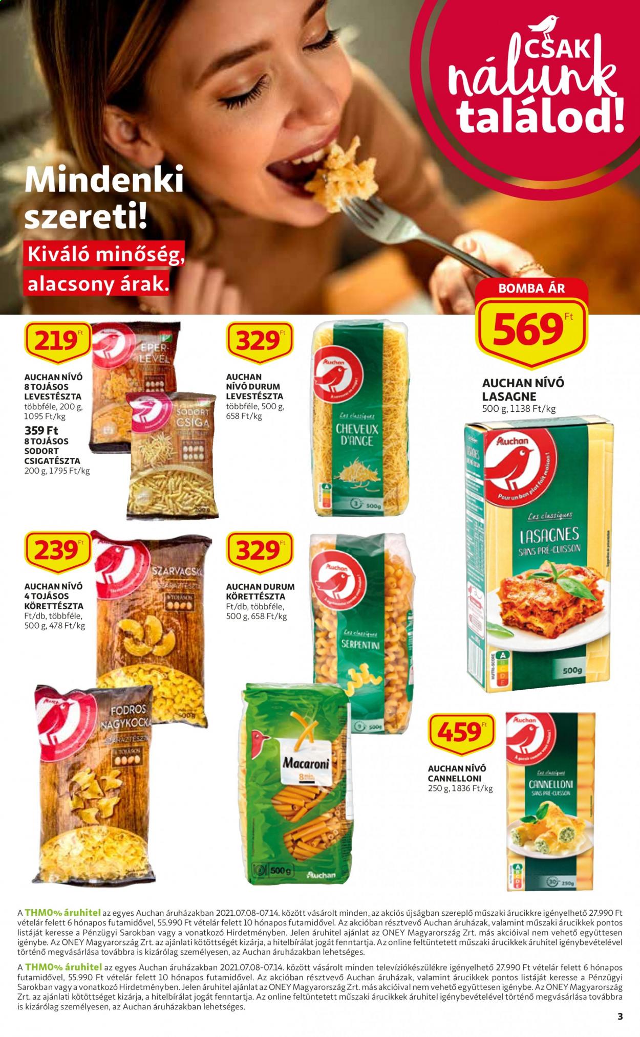 thumbnail - Auchan akciós újsága  - 2021.07.08 - 2021.07.14 - Akciós termékek - cannelloni, csigatészta.  3. Oldal