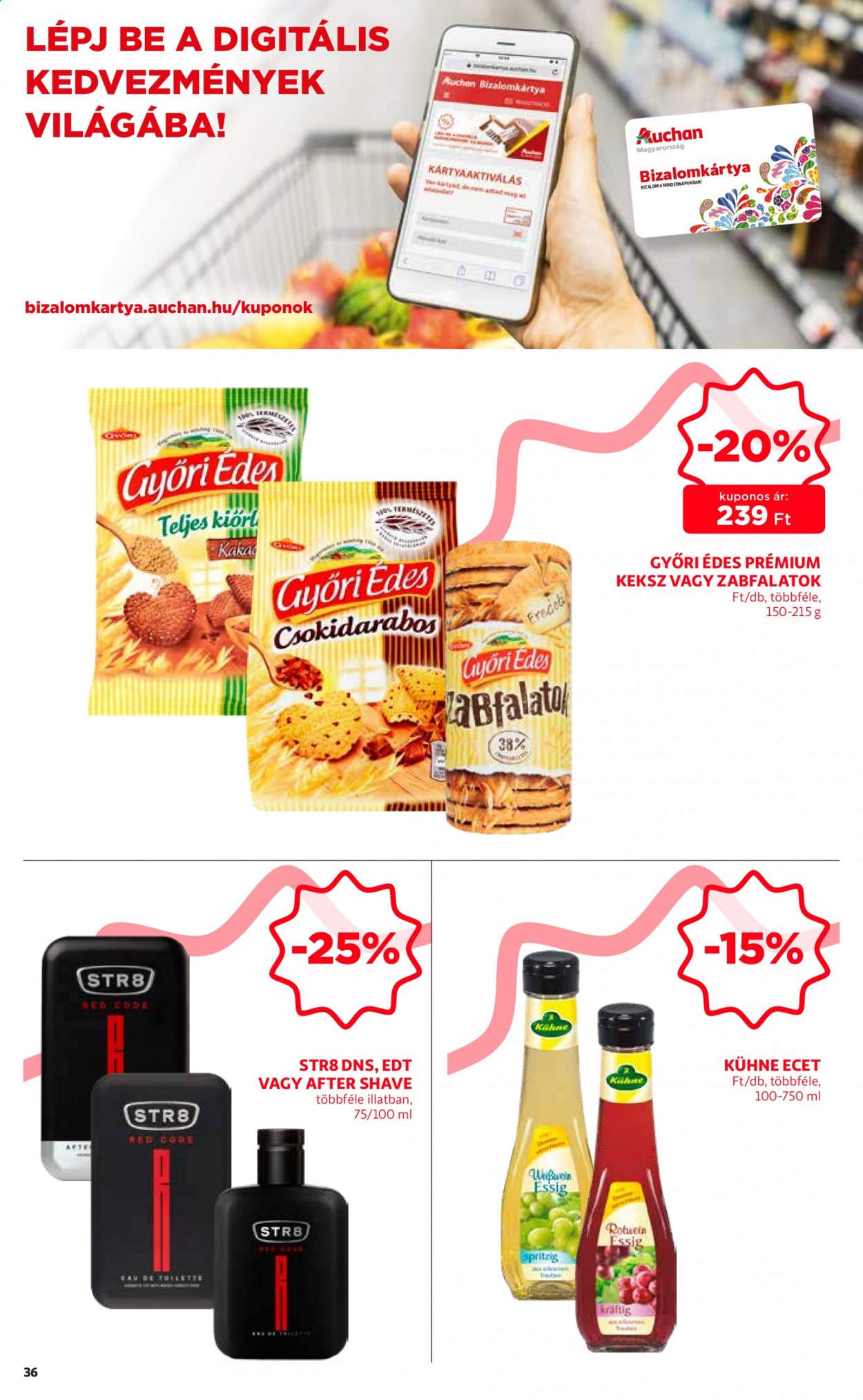 thumbnail - Auchan akciós újsága  - 2021.07.15 - 2021.07.21 - Akciós termékek - brie, keksz, ecet, STR8, eau de toilette, after shave.  36. Oldal