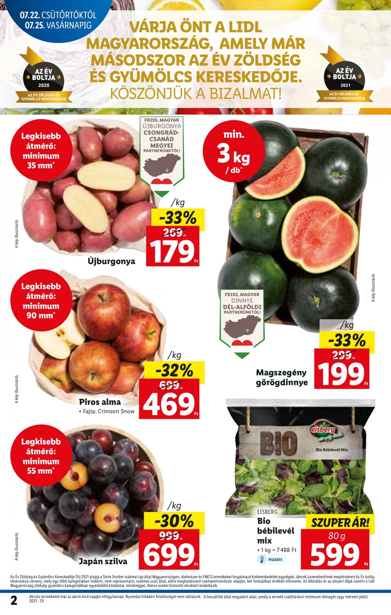 Lidl akciós újsága  - 2021.07.22 - 2021.07.28 - Akciós termékek - görögdinnye, szilva, alma.  2. Oldal