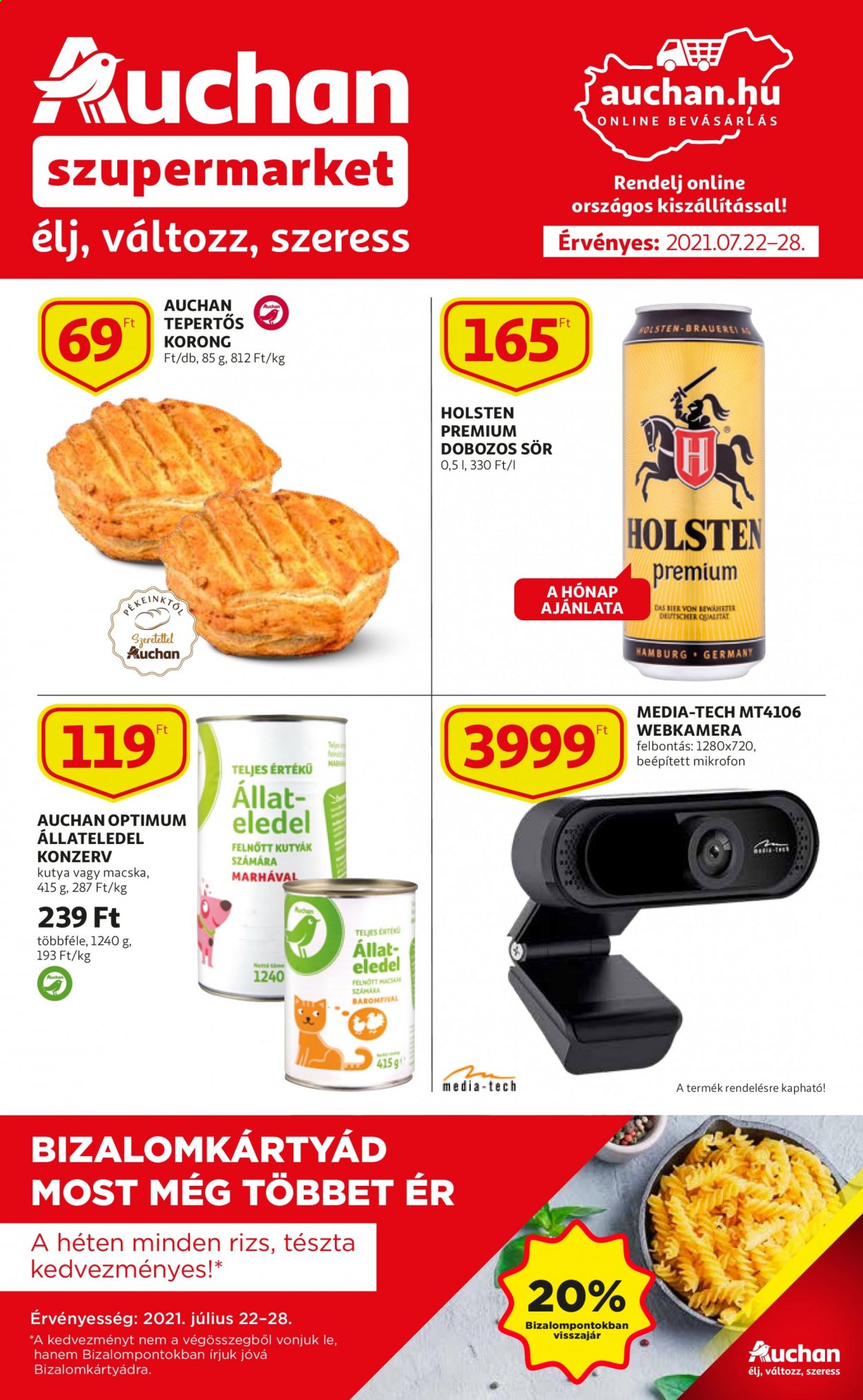 thumbnail - Auchan akciós újsága  - 2021.07.22 - 2021.07.28 - Akciós termékek - sör, dobozos sör, rizs, tészta.  1. Oldal