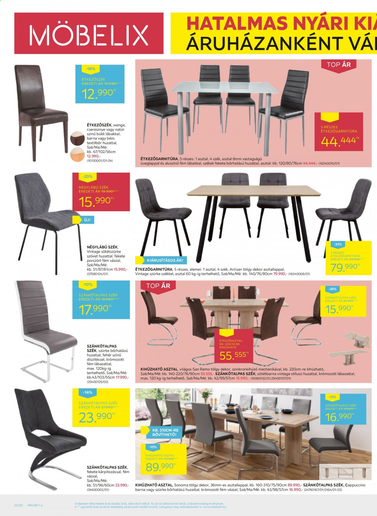 thumbnail - Möbelix akciós újsága  - 2021.07.22 - 2021.08.04 - Akciós termékek - asztal, szék, étkezőgarnitúra, étkezőszék, szánkótalpas szék.  2. Oldal