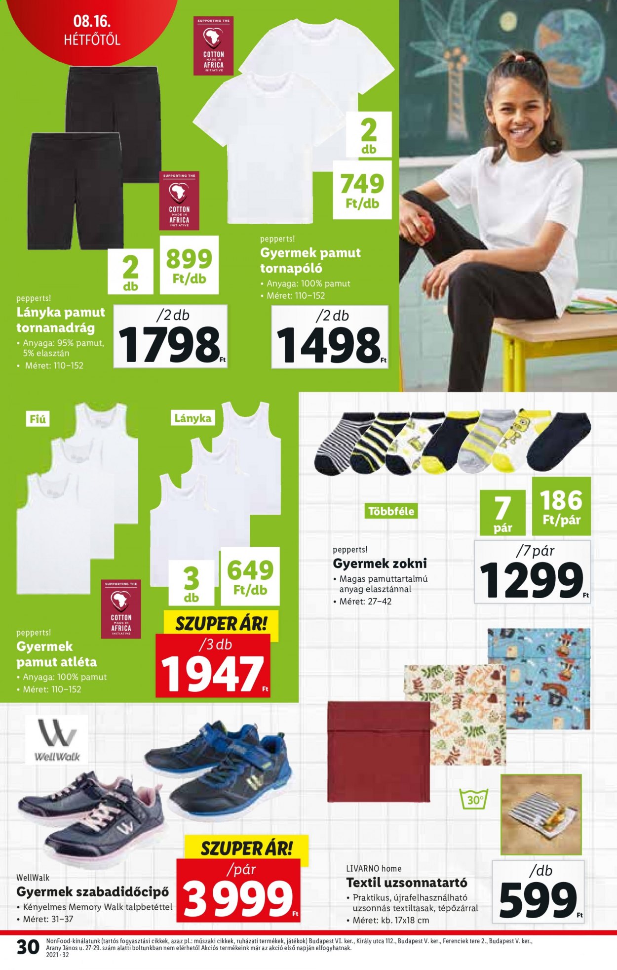 Lidl akciós újsága  - 2021.08.12 - 2021.08.18 - Akciós termékek - szabadidőcipő, zokni.  30. Oldal