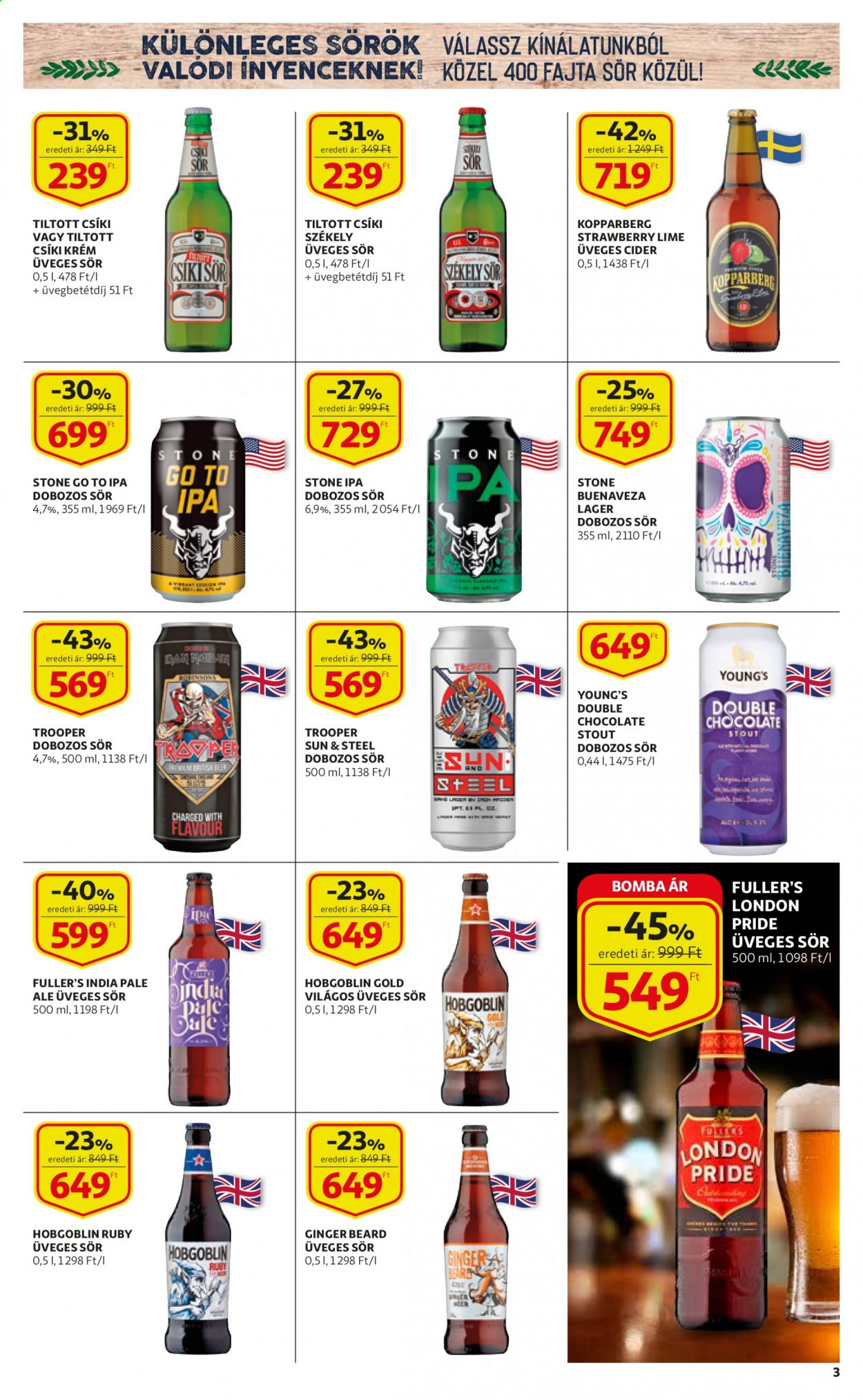 thumbnail - Auchan akciós újsága  - 2021.08.05 - 2021.08.25 - Akciós termékek - lime, sör, dobozos sör, Tiltott Csíki, üveges sör, cider.  3. Oldal