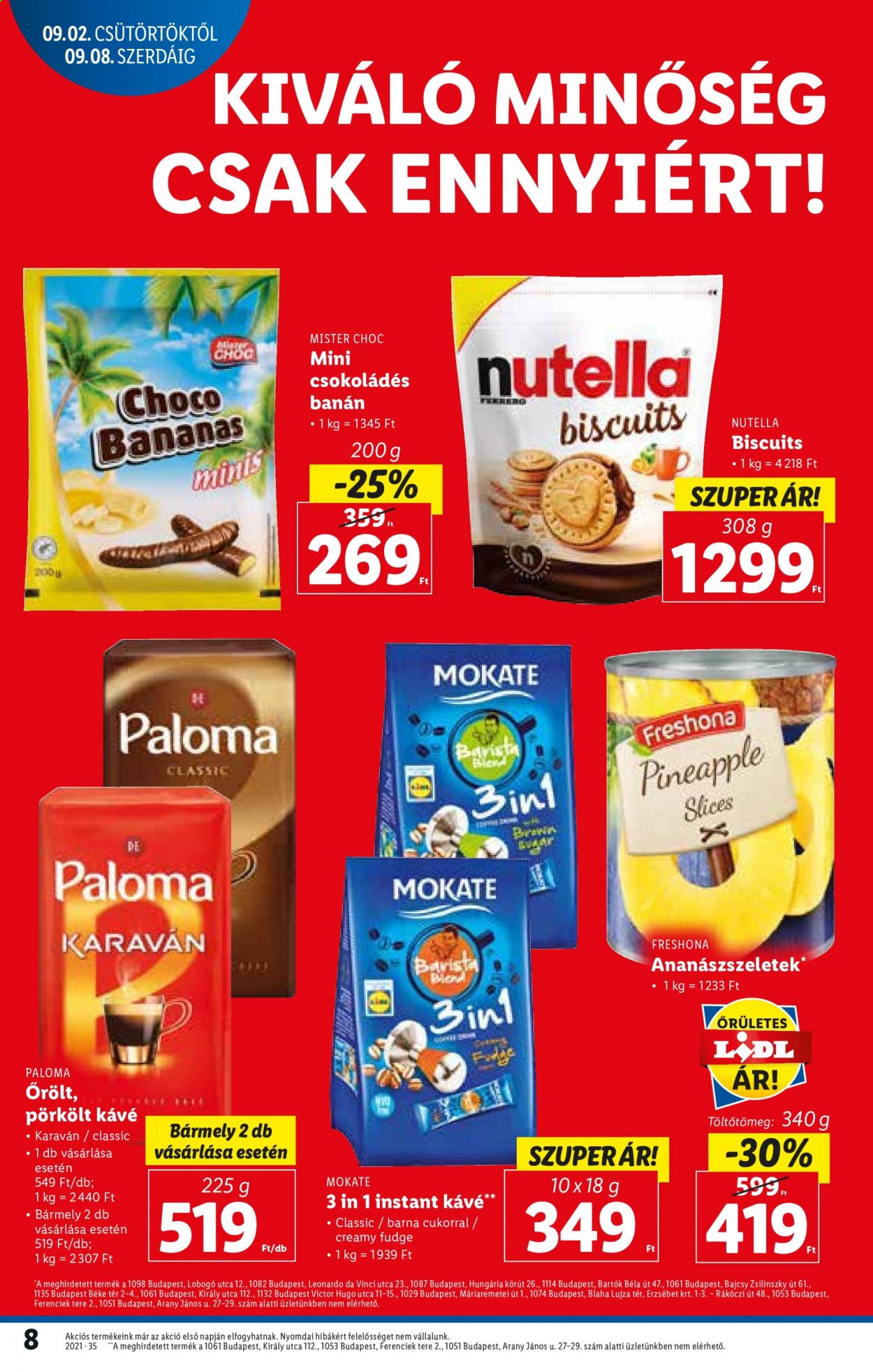 thumbnail - Lidl akciós újsága  - 2021.09.02 - 2021.09.08 - Akciós termékek - Nutella, csokoládés banán, instant kávé, kávé, Paloma.  8. Oldal