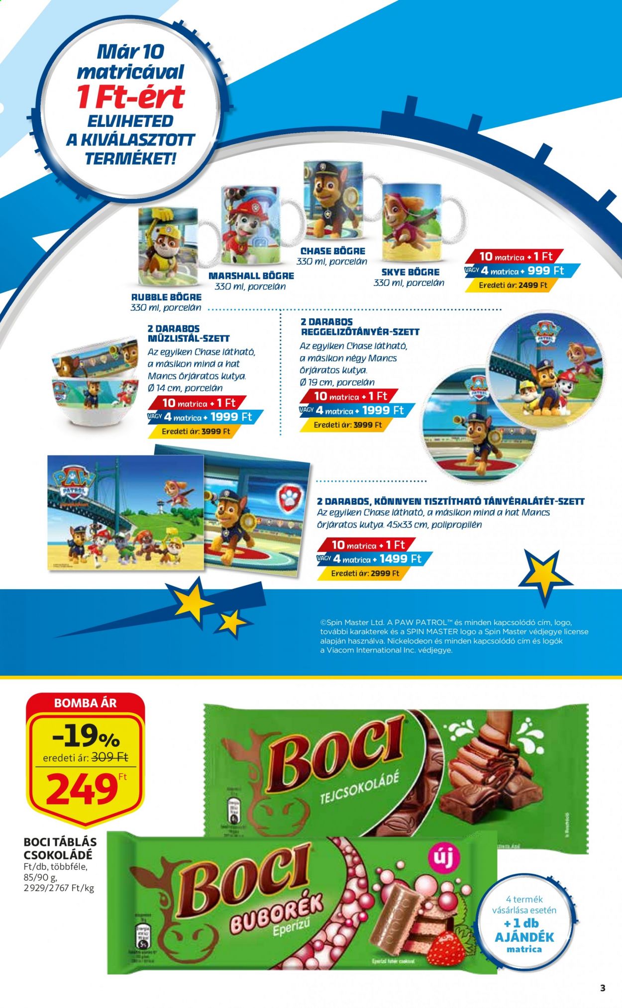 thumbnail - Auchan akciós újsága  - 2021.09.02 - 2021.09.08 - Akciós termékek - csokoládé, Boci, bögre, müzlistál, tányéralátét, mancs.  3. Oldal
