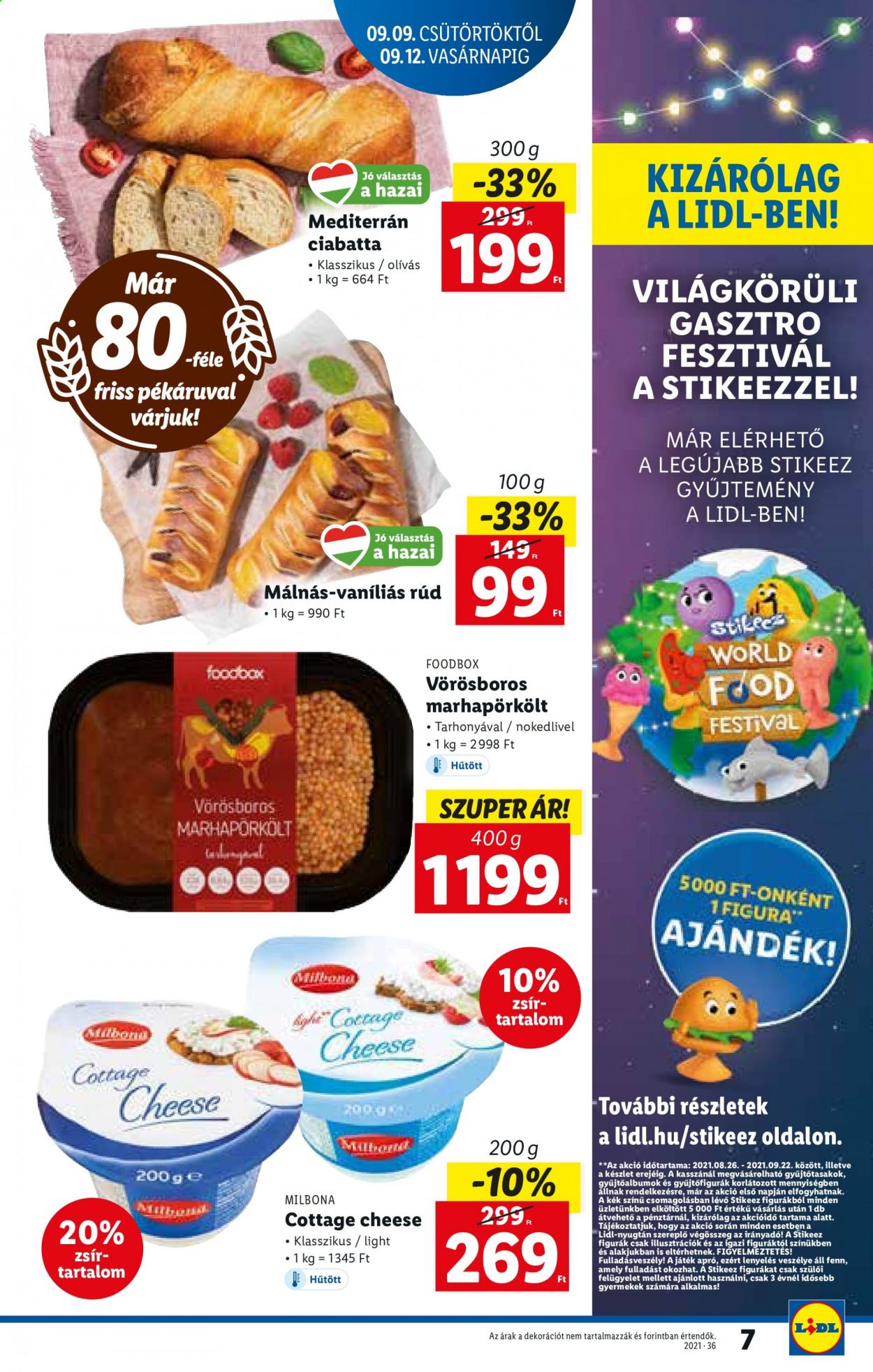 thumbnail - Lidl akciós újsága  - 2021.09.09 - 2021.09.15 - Akciós termékek - ciabatta, cottage cheese, Milbona.  7. Oldal
