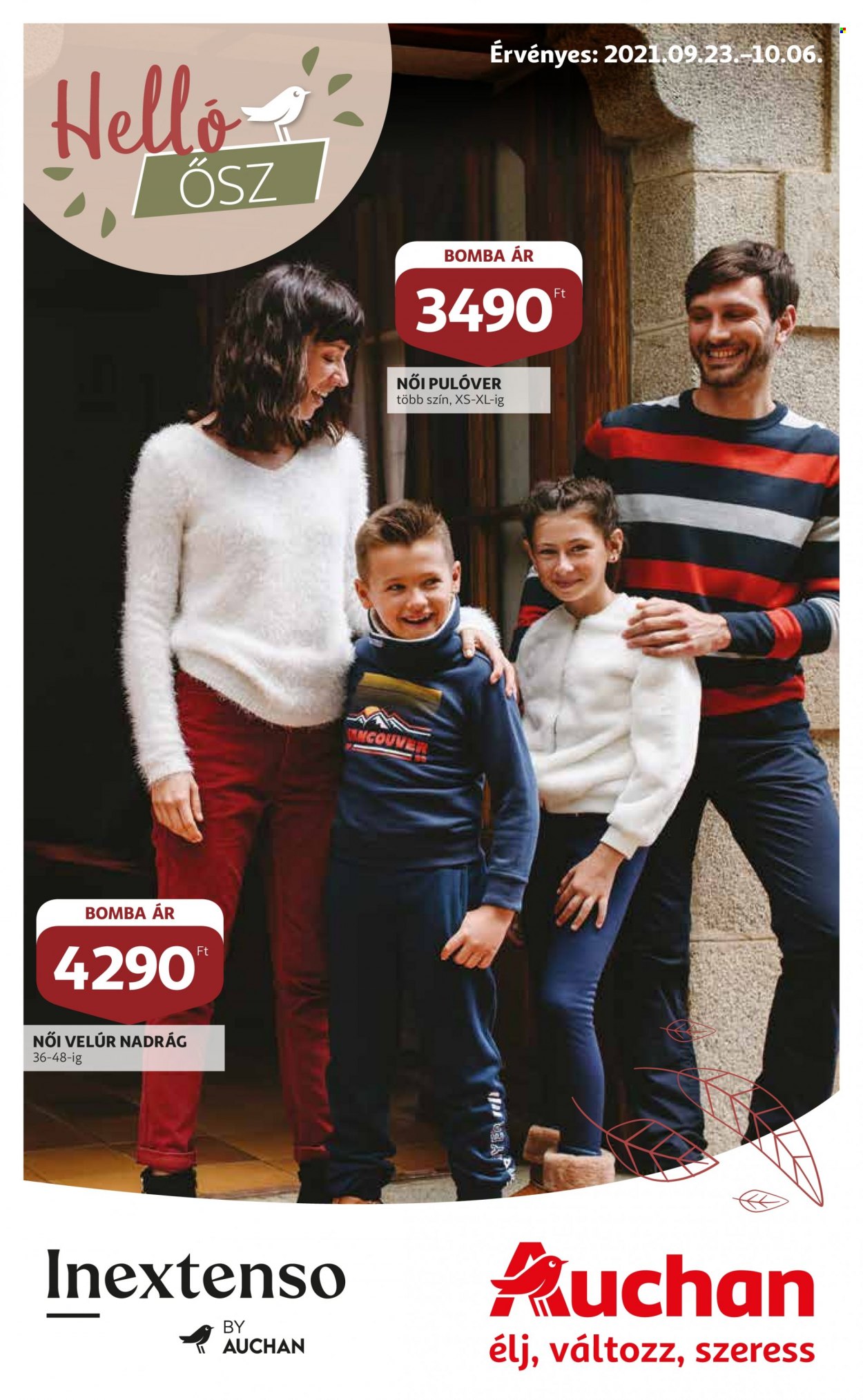 thumbnail - Auchan akciós újsága  - 2021.09.23 - 2021.10.06 - Akciós termékek - nadrág, pulóver.  1. Oldal