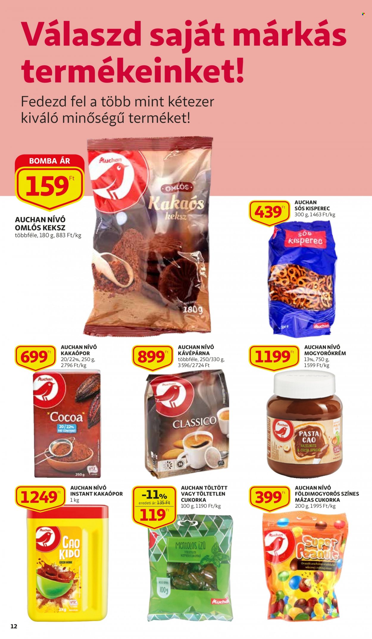thumbnail - Auchan akciós újsága  - 2021.10.14 - 2021.10.20 - Akciós termékek - cukorka, keksz, kakaópor, mogyorókrém.  12. Oldal