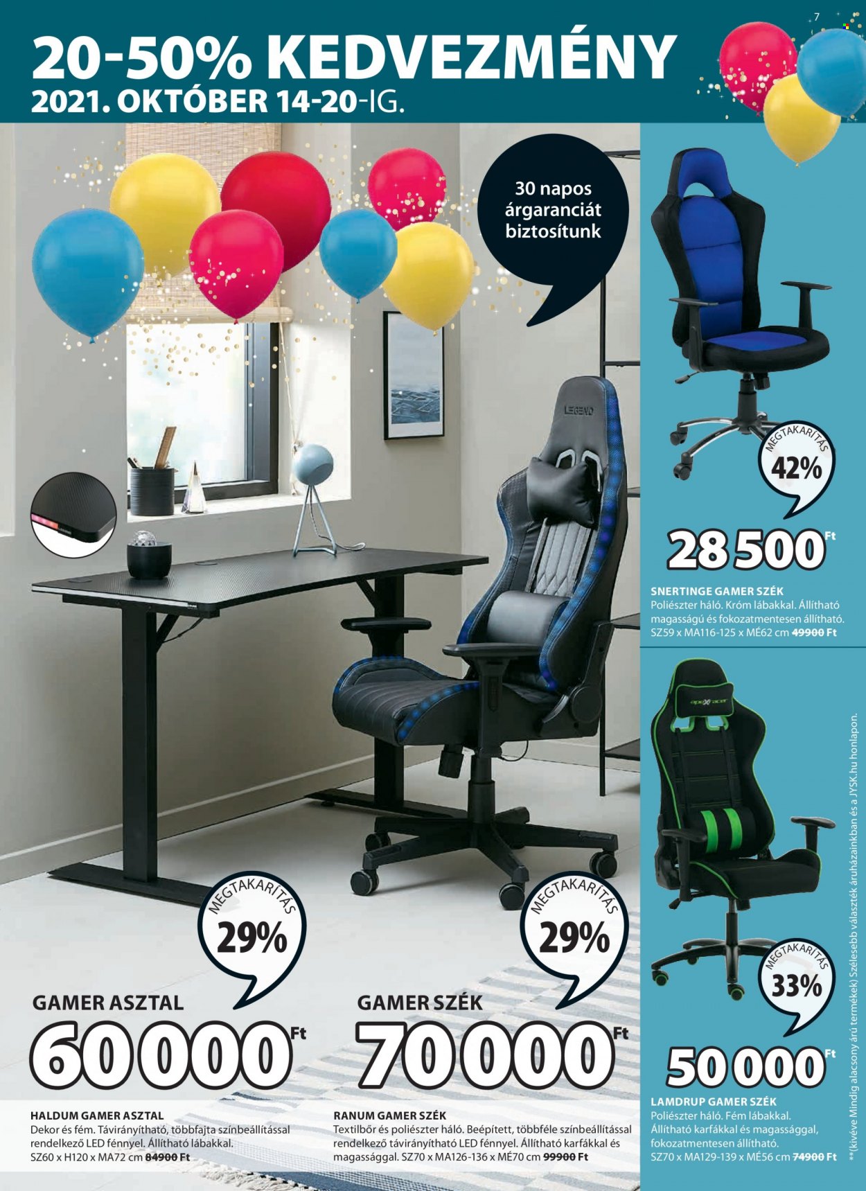 thumbnail - JYSK akciós újsága  - 2021.10.14 - 2021.10.27 - Akciós termékek - asztal, szék, gamer szék.  7. Oldal