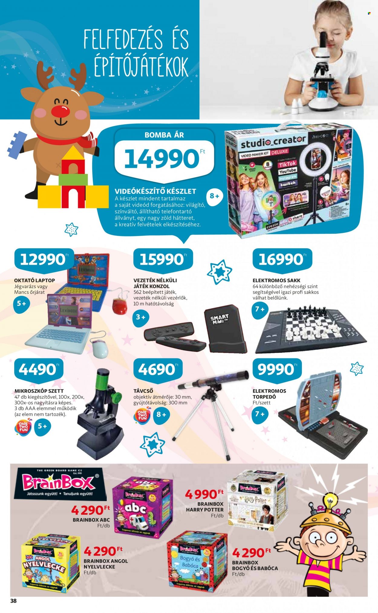 thumbnail - Auchan akciós újsága  - 2021.10.21 - 2021.12.01 - Akciós termékek - elem, laptop, objektív, Brainbox, építőjátékok, Mancs őrjárat, játék.  38. Oldal