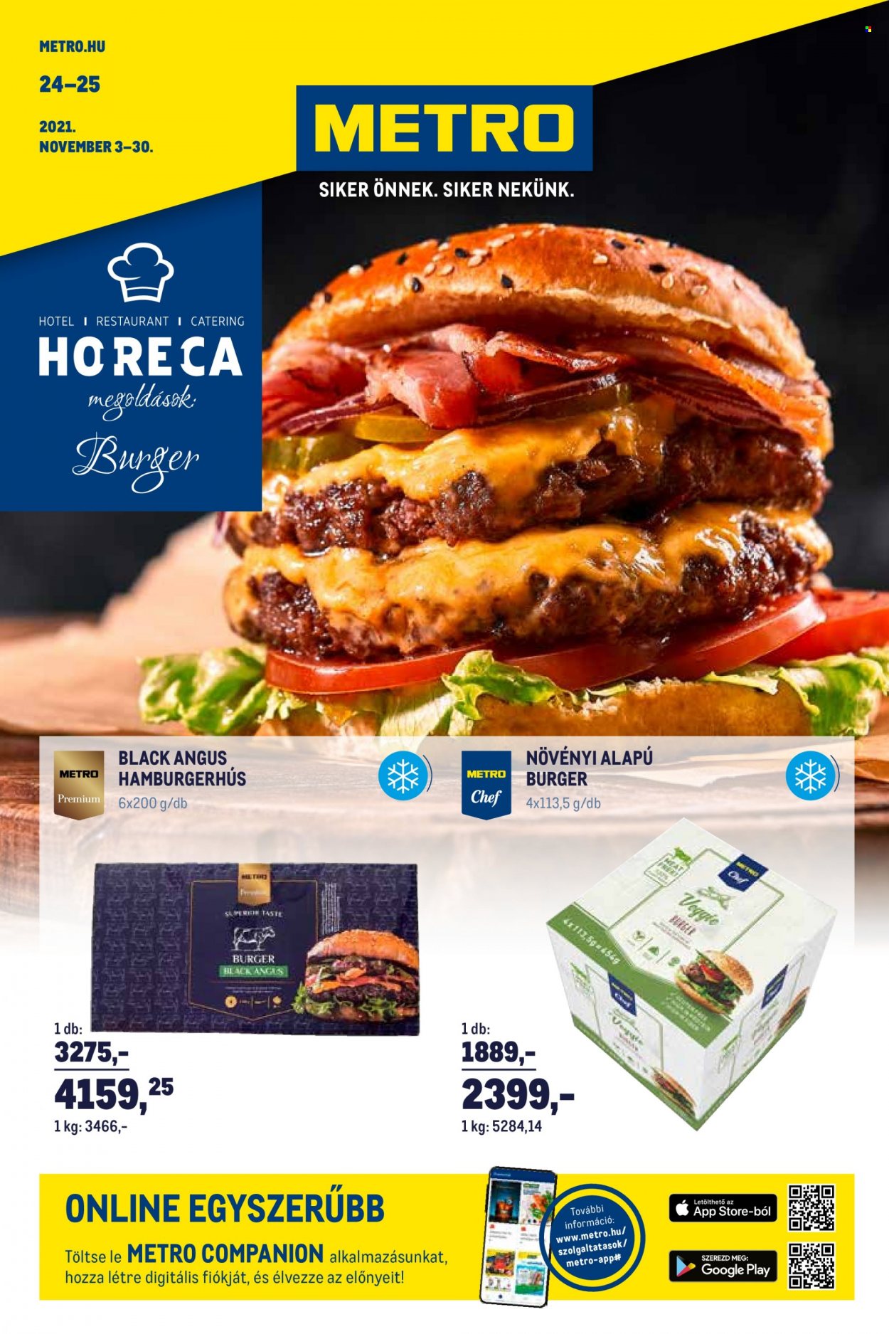 thumbnail - Metro akciós újsága  - 2021.11.03 - 2021.11.30 - Akciós termékek - hamburgerhús.  1. Oldal