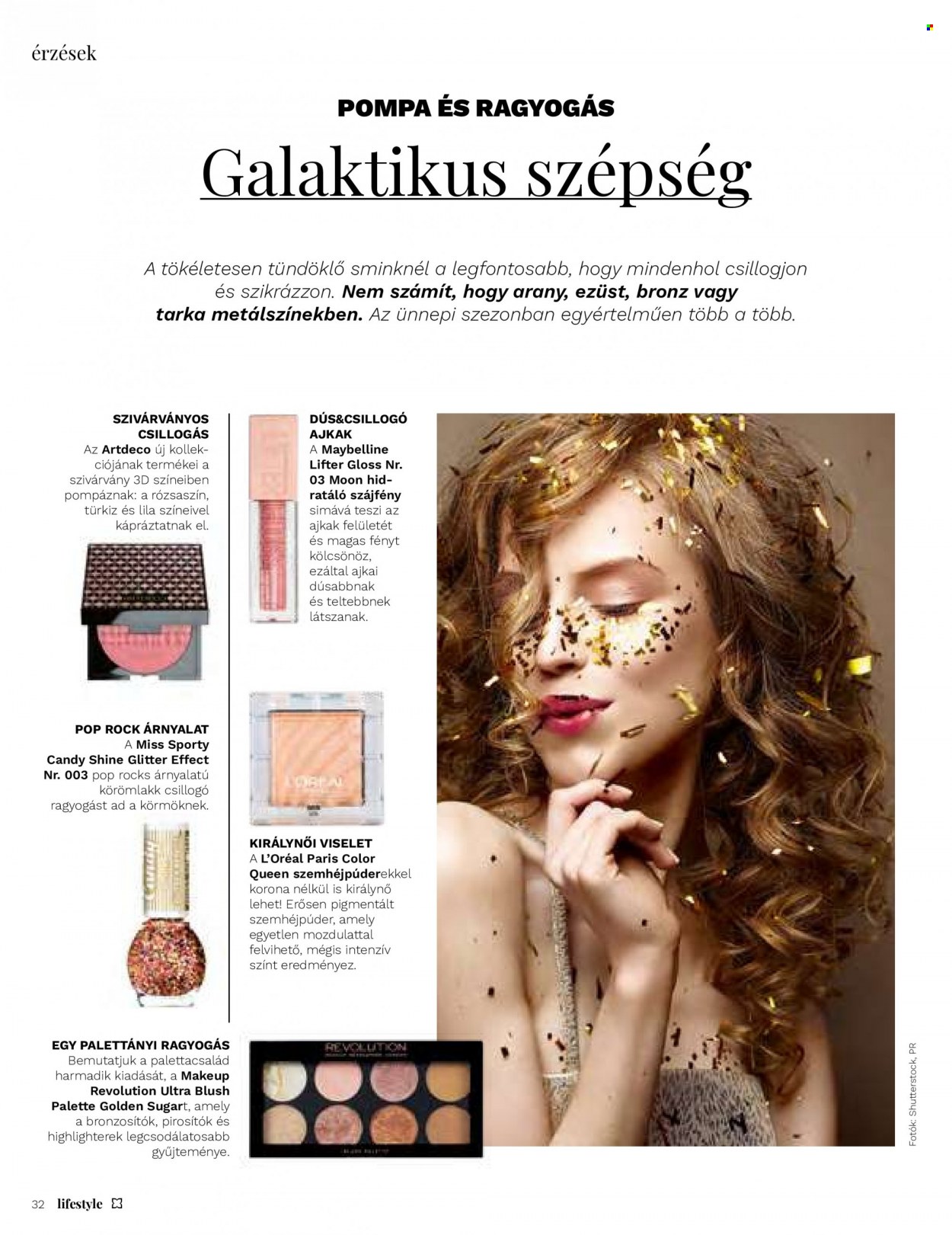 thumbnail - Müller akciós újsága  - Akciós termékek - L’Oréal, Palette, make-up, Maybelline, Miss Sporty, szemhéjpúder, szájfény, Artdeco, körömlakk, korona.  32. Oldal