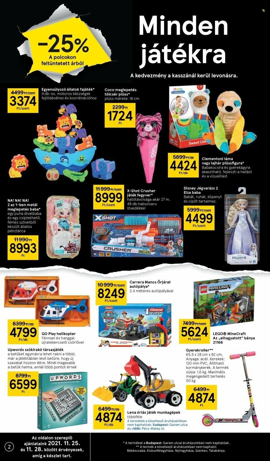 thumbnail - TESCO akciós újsága  - 2021.11.25 - 2021.12.01 - Akciós termékek - pénztárca, gyerek rollerek, Clementoni, helikopter, Mancs őrjárat, plüss, LEGO, játék, X-Shot.  2. Oldal