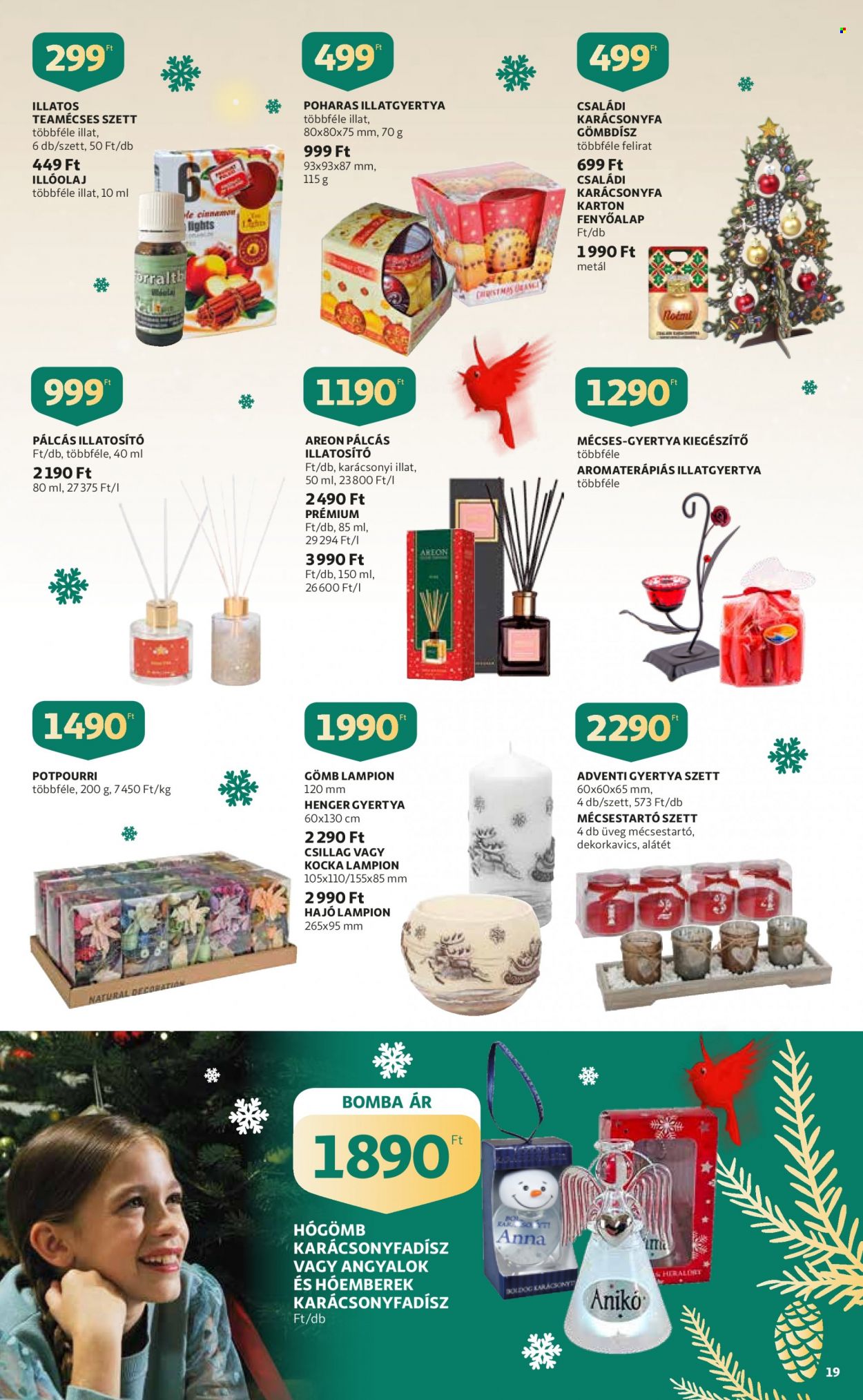 thumbnail - Auchan akciós újsága  - 2021.11.25 - 2021.12.24 - Akciós termékek - gyertya, illatgyertya, illóolaj, teamécses, mécsestart, karácsonyfadísz, karácsonyfa, hógömb.  19. Oldal