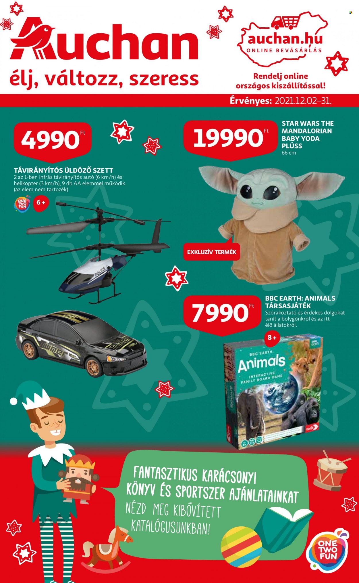 thumbnail - Auchan akciós újsága  - 2021.12.02 - 2021.12.31 - Akciós termékek - elem, helikopter, plüss.  1. Oldal