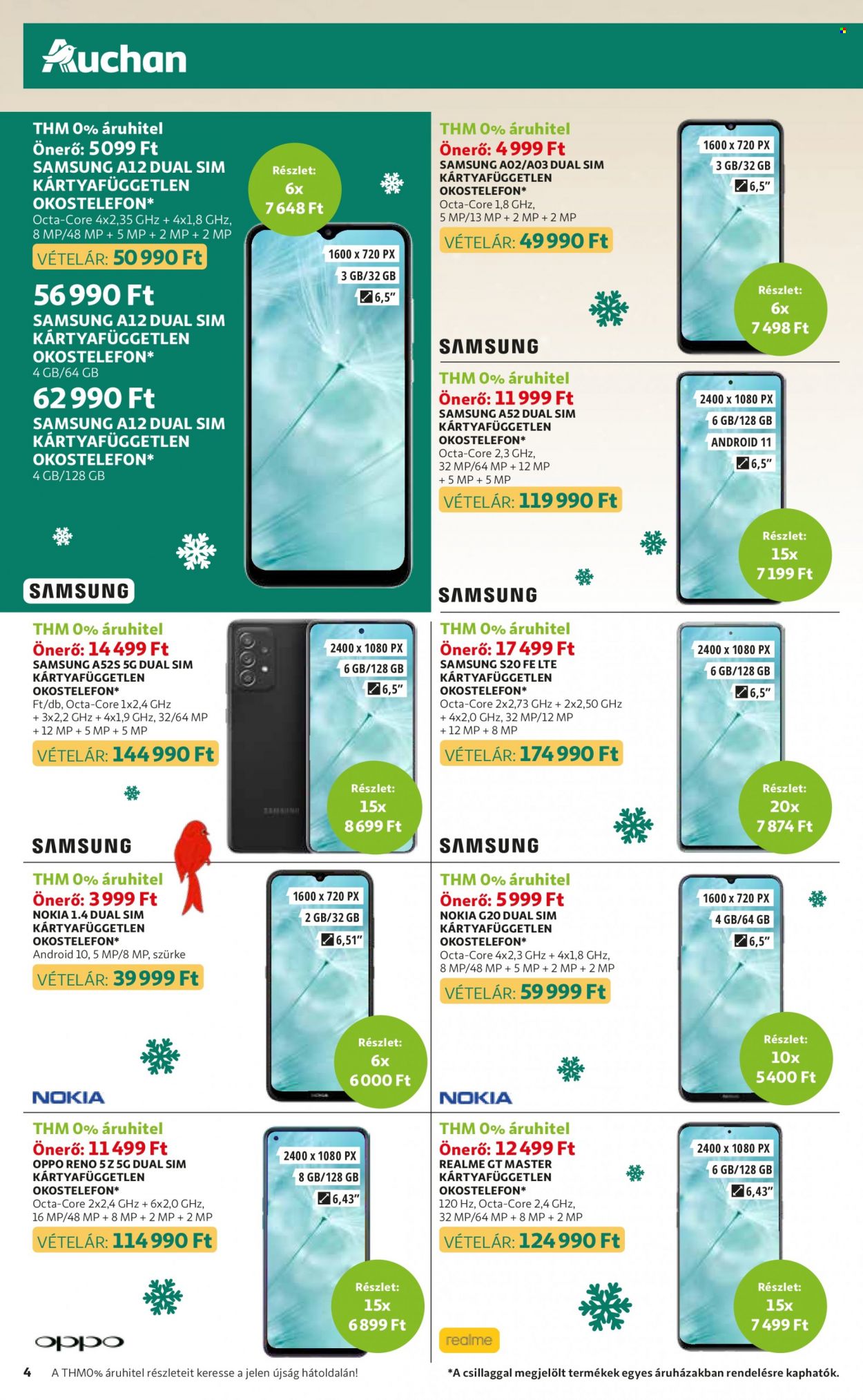 thumbnail - Auchan akciós újsága  - 2021.12.09 - 2021.12.24 - Akciós termékek - Nokia, Samsung, okostelefon, Samsung Galaxy A12, Samsung Galaxy S20.  4. Oldal