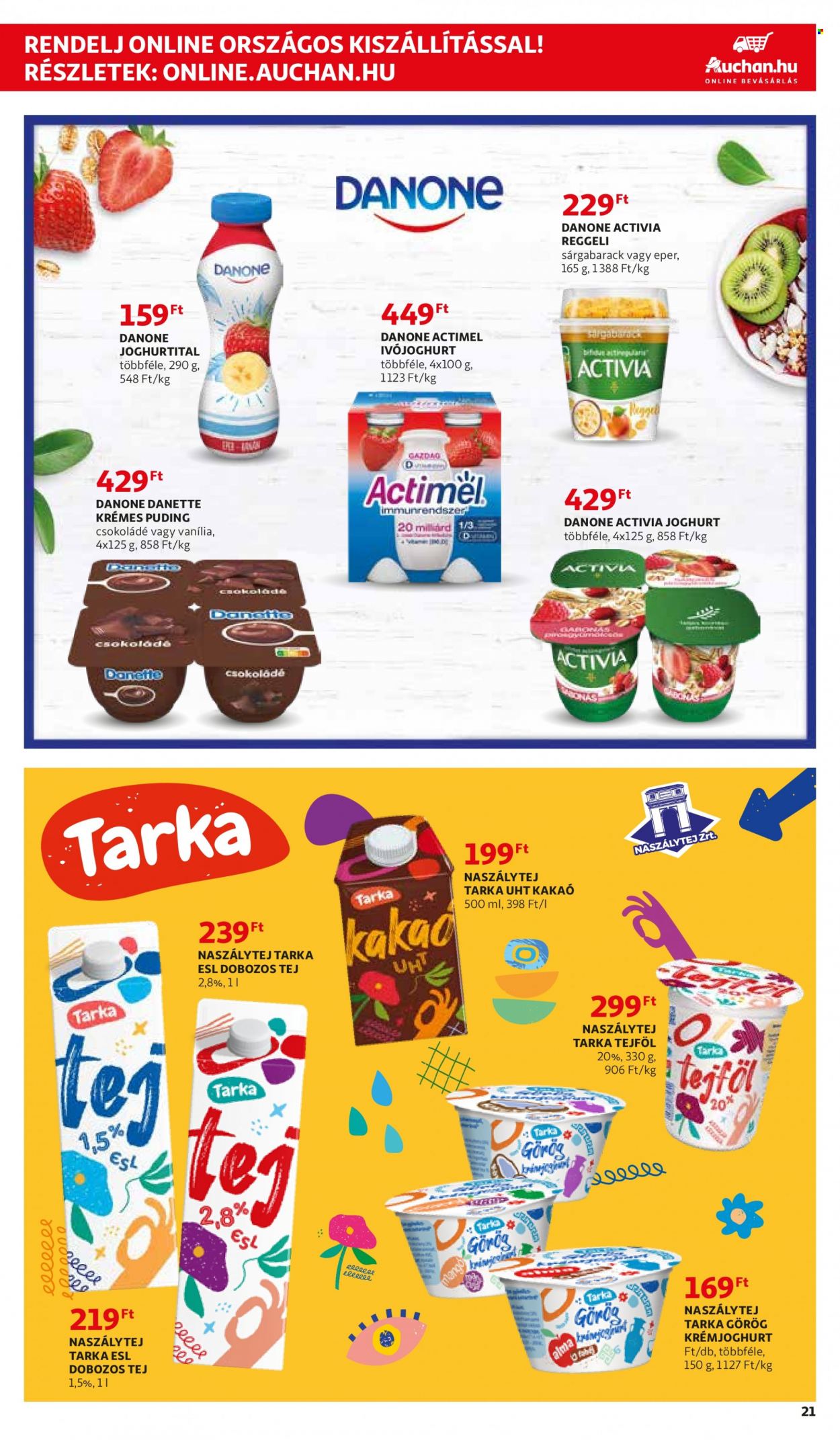 thumbnail - Auchan akciós újsága  - 2022.01.06 - 2022.01.19 - Akciós termékek - sárgabarack, Danette, Danone, puding, Activia, joghurt, krémjoghurt, tej, ivójoghurt, Actimel, tejföl.  21. Oldal