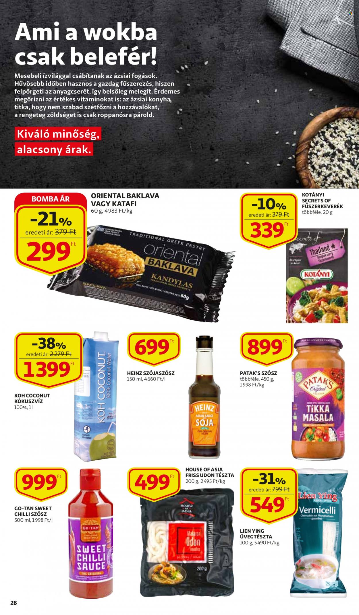 thumbnail - Auchan akciós újsága  - 2022.01.06 - 2022.01.19 - Akciós termékek - Heinz, tészta, üvegtészta, Kotányi, szójaszósz, kókuszvíz.  28. Oldal