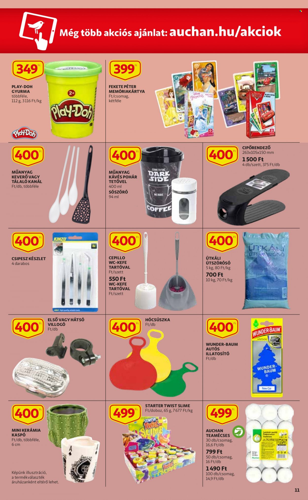thumbnail - Auchan akciós újsága  - 2022.01.20 - 2022.02.02 - Akciós termékek - wc kefe, pohár, gyurmák, teamécses, tálaló, Play-Doh, slime, kaspó, Wunder-Baum.  11. Oldal