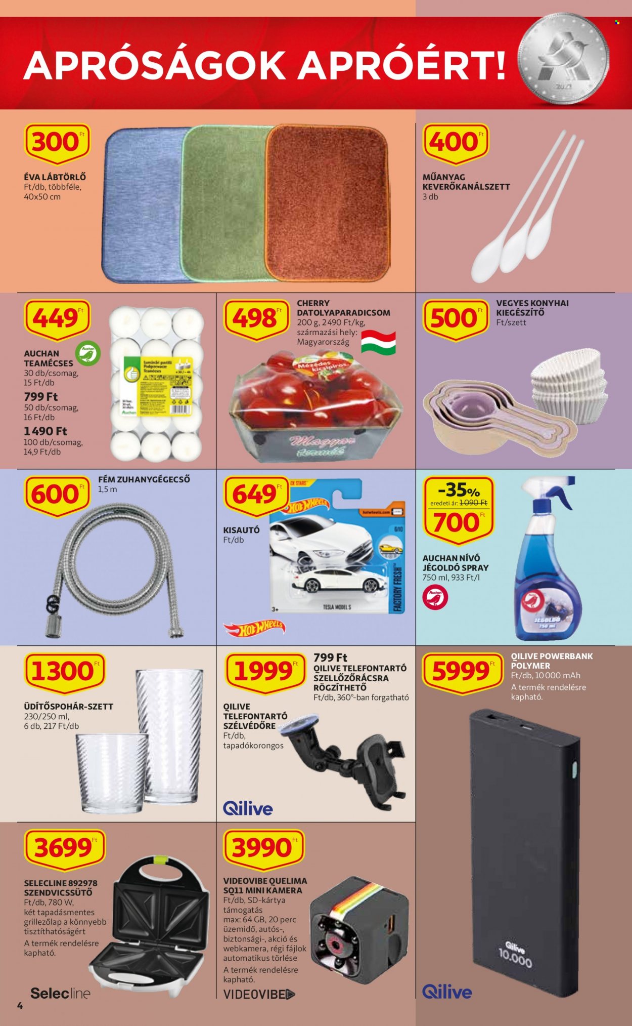 thumbnail - Auchan akciós újsága  - 2022.01.20 - 2022.02.02 - Akciós termékek - teamécses, kamera, szendvicssütő, kisautó, lábtörlő.  4. Oldal