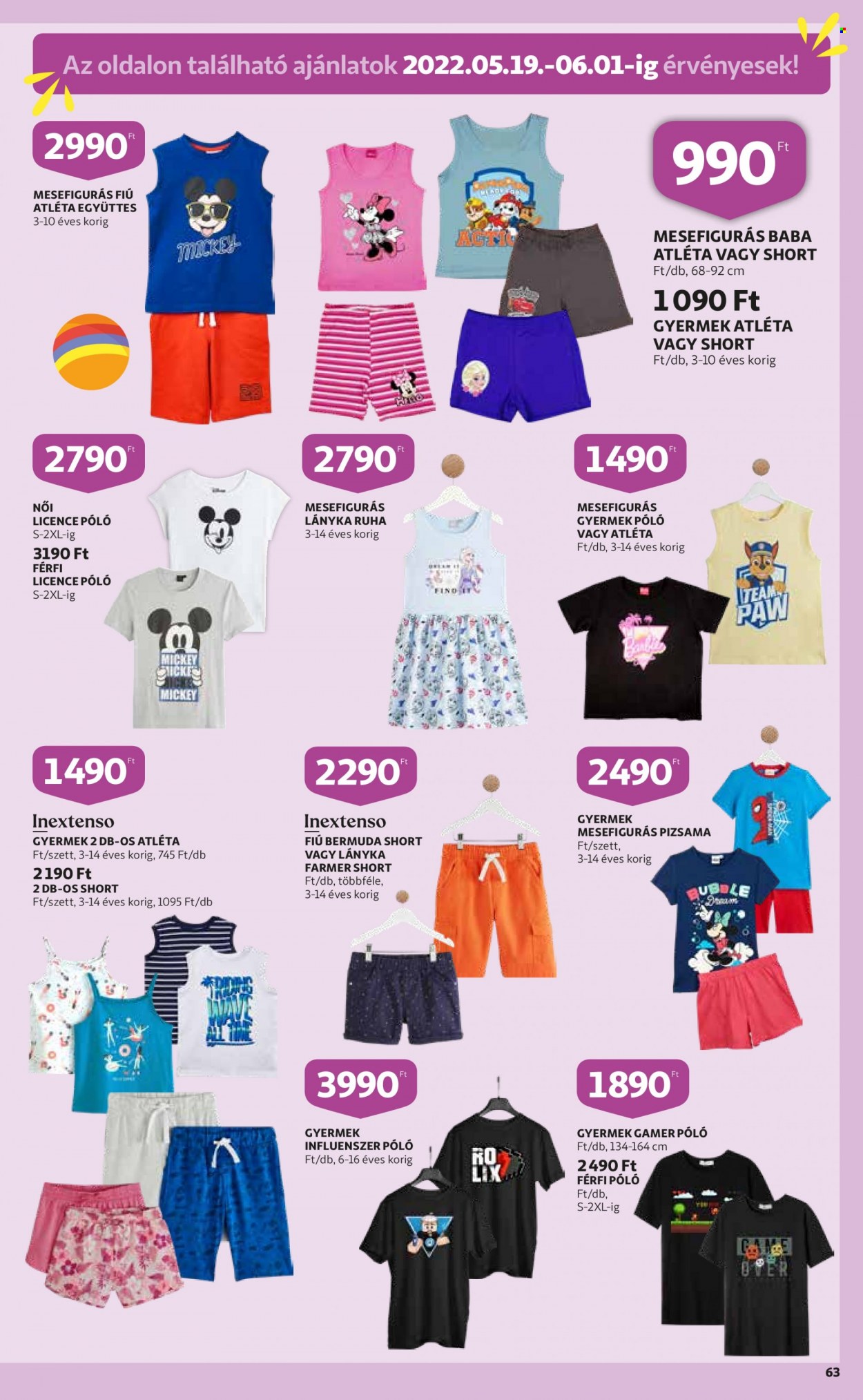 thumbnail - Auchan akciós újsága  - 2022.05.19 - 2022.05.25 - Akciós termékek - Mickey Mouse, farmer, ruha, póló, pizsama.  63. Oldal
