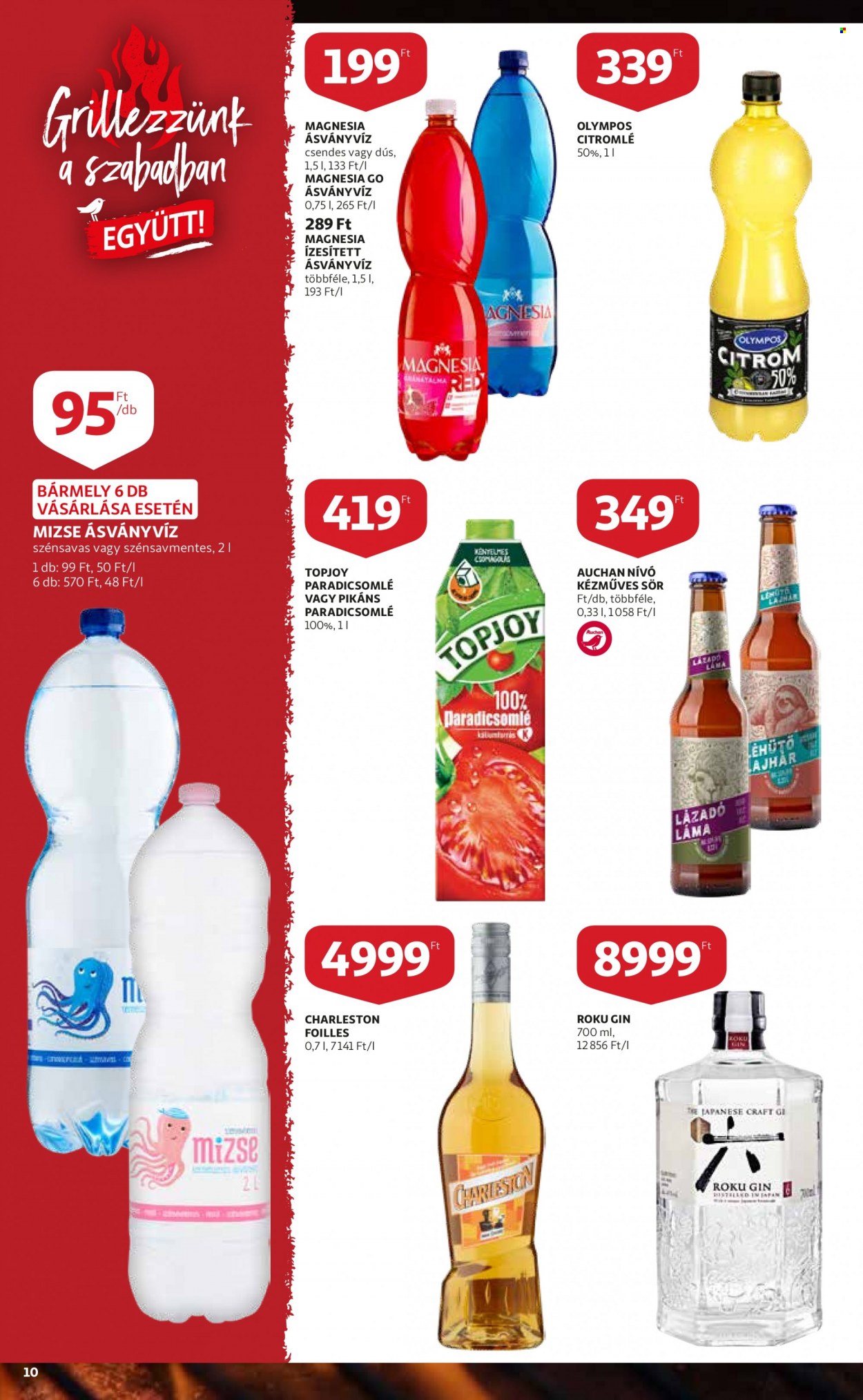 thumbnail - Auchan akciós újsága  - 2022.06.23 - 2022.06.29 - Akciós termékek - Craft, sör, citromlé, paradicsomlé, ásványvíz, Magnesia, Mizse, gin.  10. Oldal