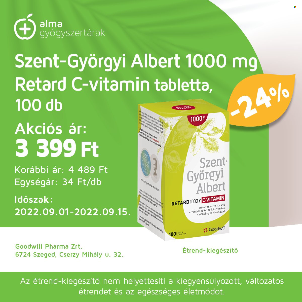 Alma Gyógyszertárak akciós újságok - 2022.09.01 - 2022.09.15. Oldal 1