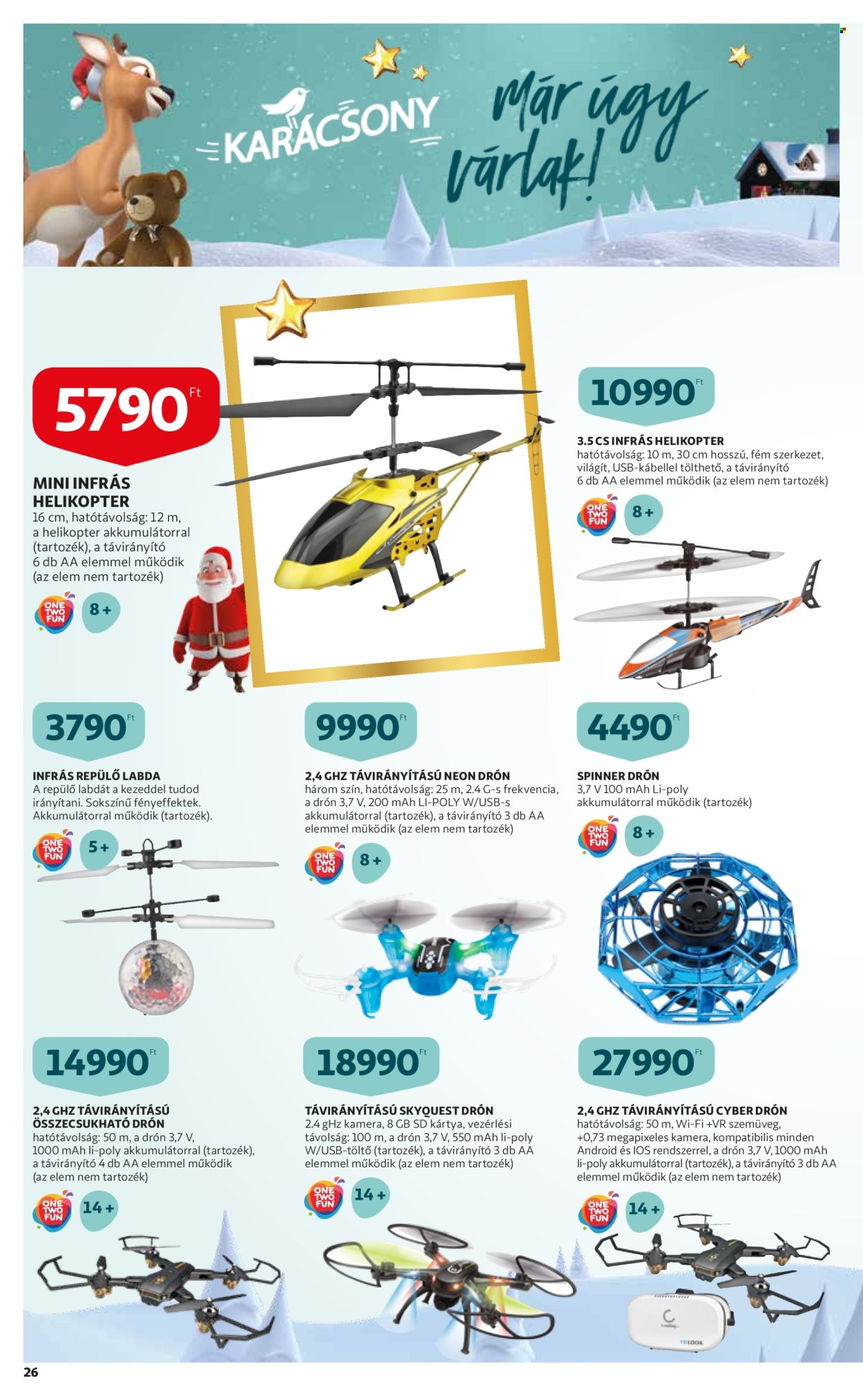 thumbnail - Auchan akciós újsága  - 2022.10.20 - 2022.11.30 - Akciós termékek - elem, drón, helikopter, spinner, repülő labda.  26. Oldal