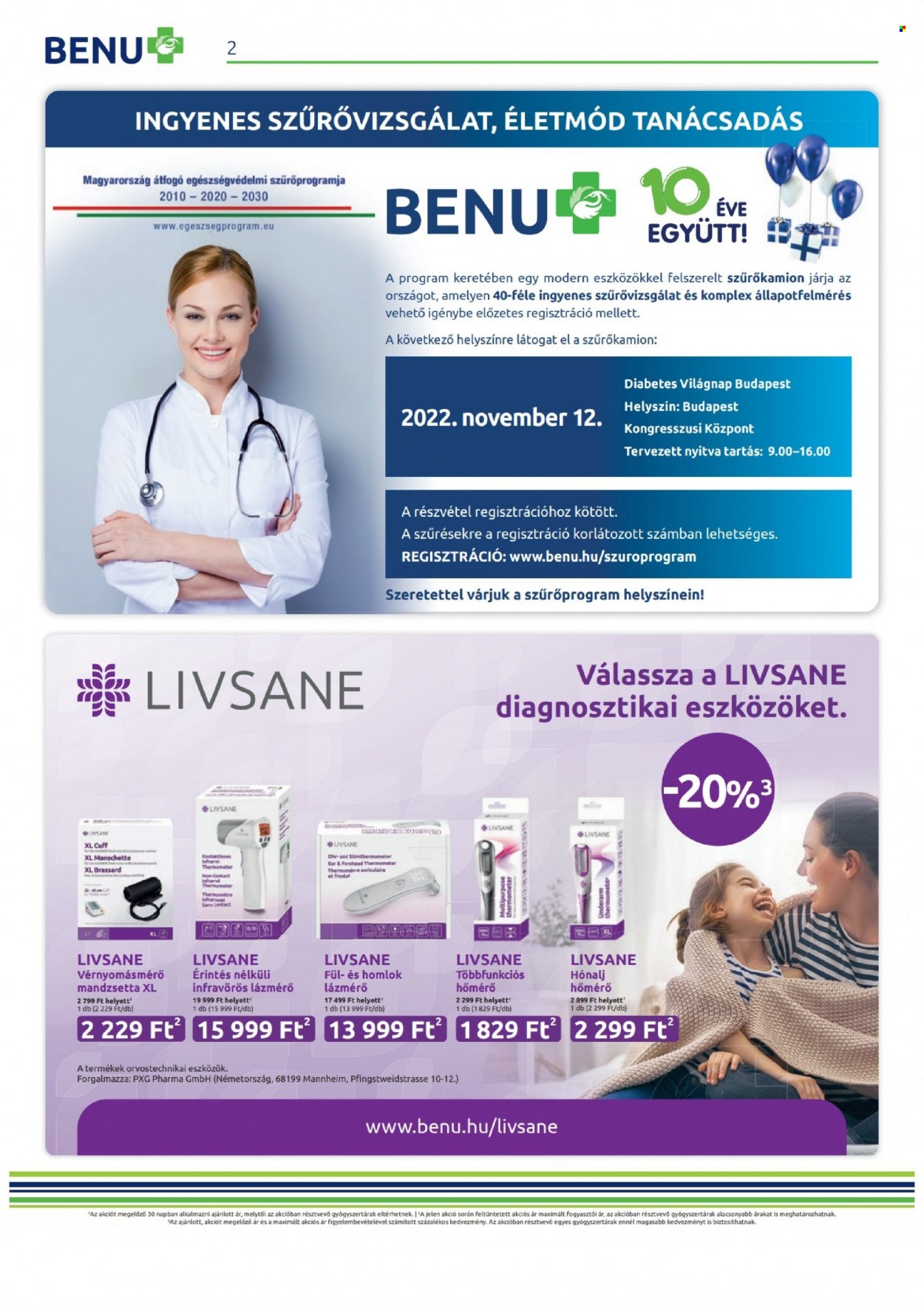 thumbnail - BENU Gyógyszertár akciós újsága  - 2022.11.01 - 2022.11.30 - Akciós termékek - Livsane, vérnyomásmérő, lázmérő.  2. Oldal