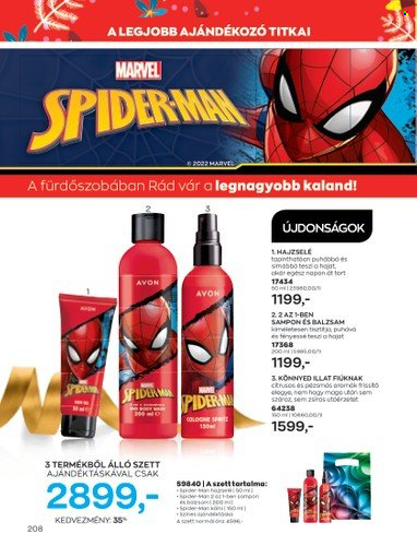 thumbnail - Avon akciós újsága  - 2022.11.01 - 2022.11.30 - Akciós termékek - Spider-Man, sampon, Avon, Marvel.  210. Oldal