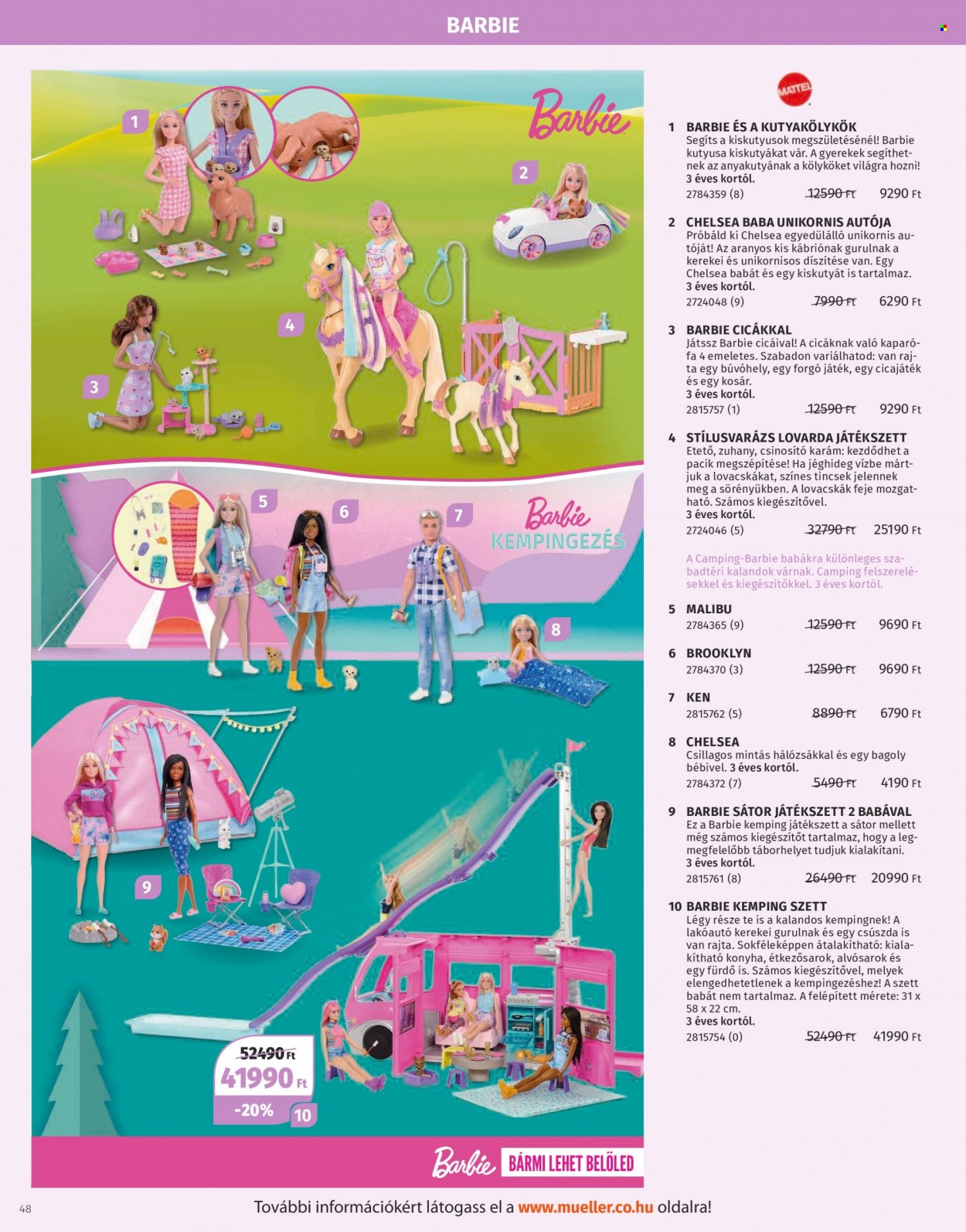 thumbnail - Müller akciós újsága  - Akciós termékek - kosár, kaparótábla, Barbie, sátor, játék, csúszda.  48. Oldal