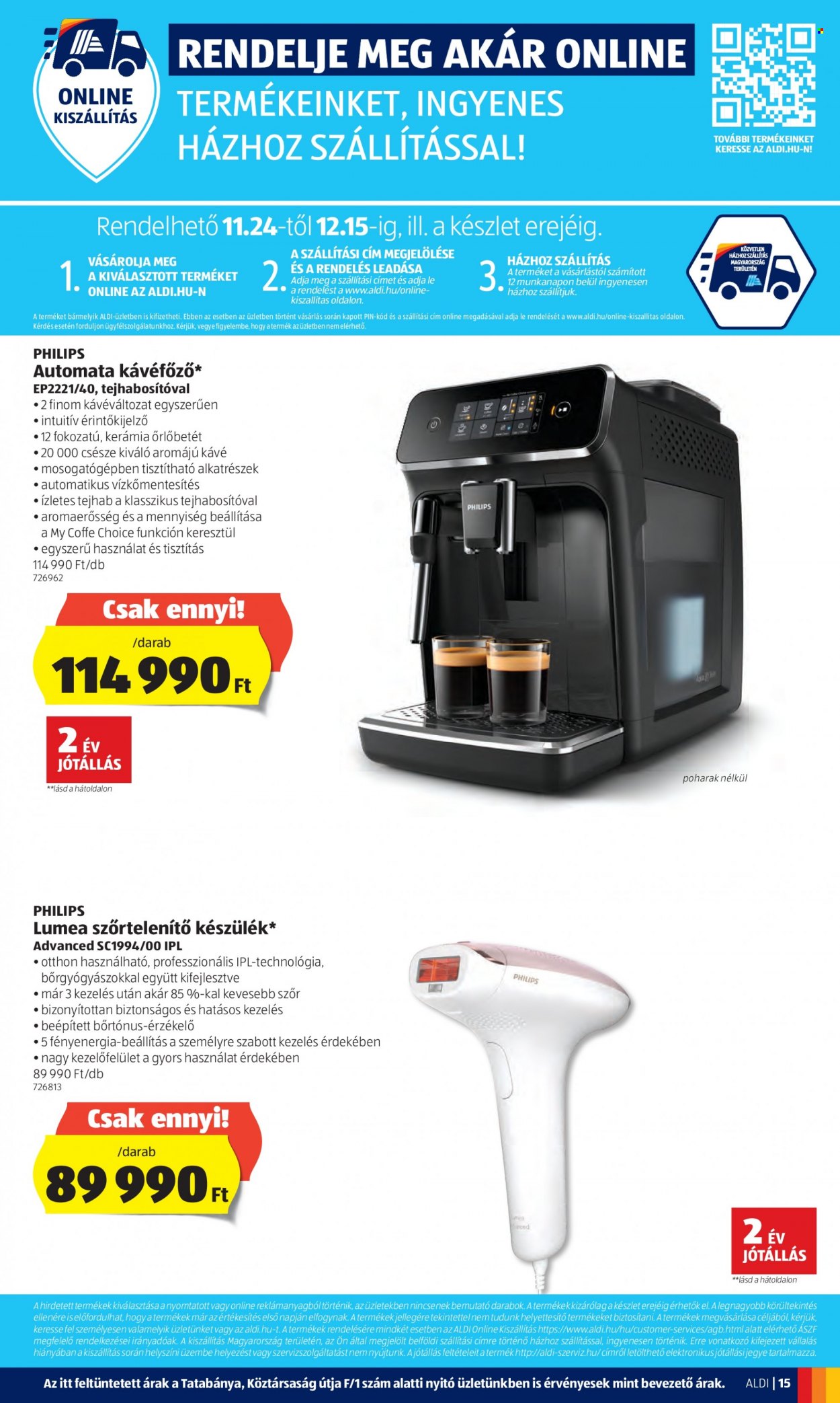thumbnail - Aldi akciós újsága  - 2022.11.24 - 2022.11.30 - Akciós termékek - kávé, Philips, automata kávéfőző, kávéfőző.  15. Oldal