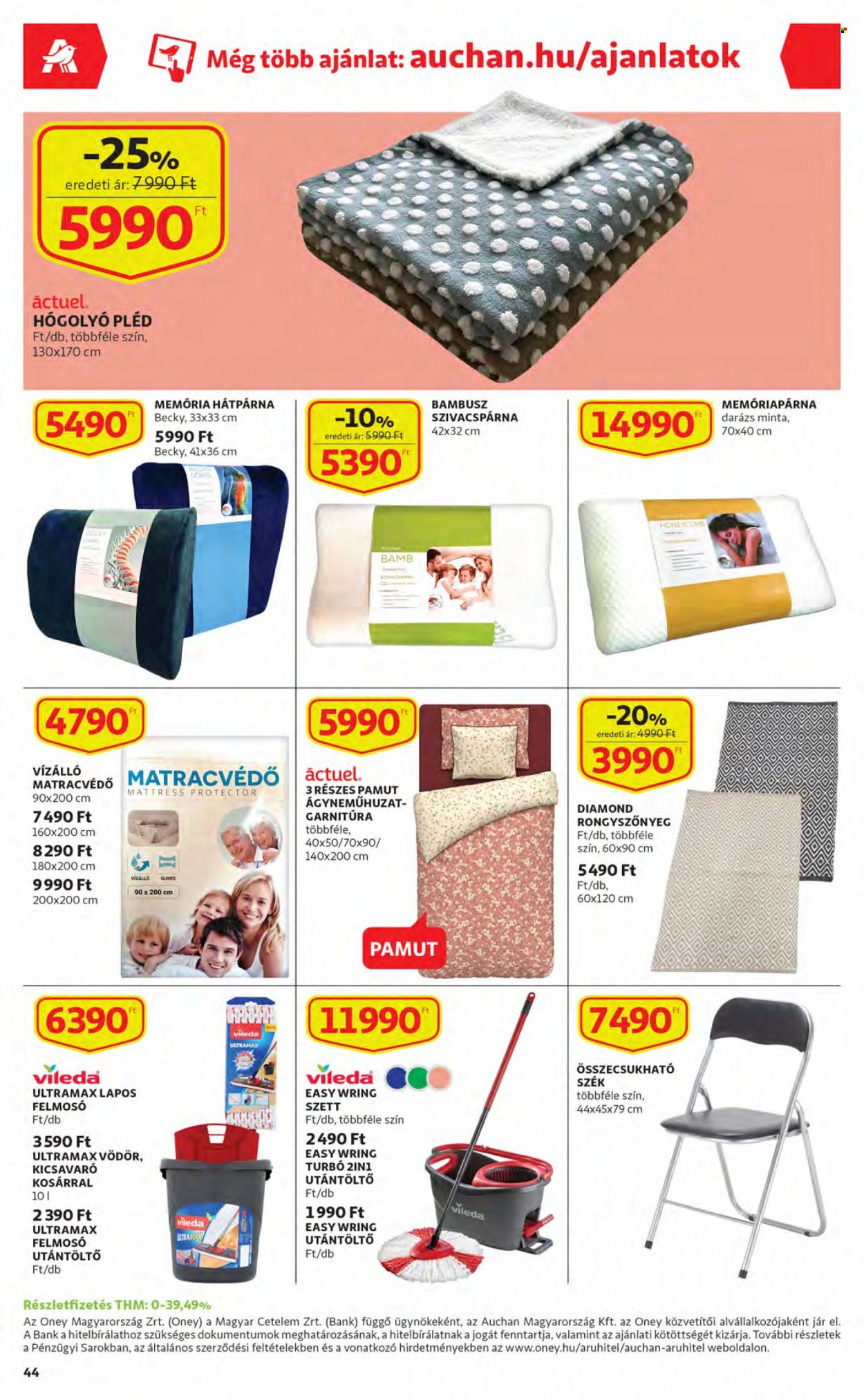 thumbnail - Auchan akciós újsága  - 2022.11.24 - 2022.11.30 - Akciós termékek - Vileda, felmosó, pléd, pamut ágyneműhuzat, szék, matracvédő.  44. Oldal