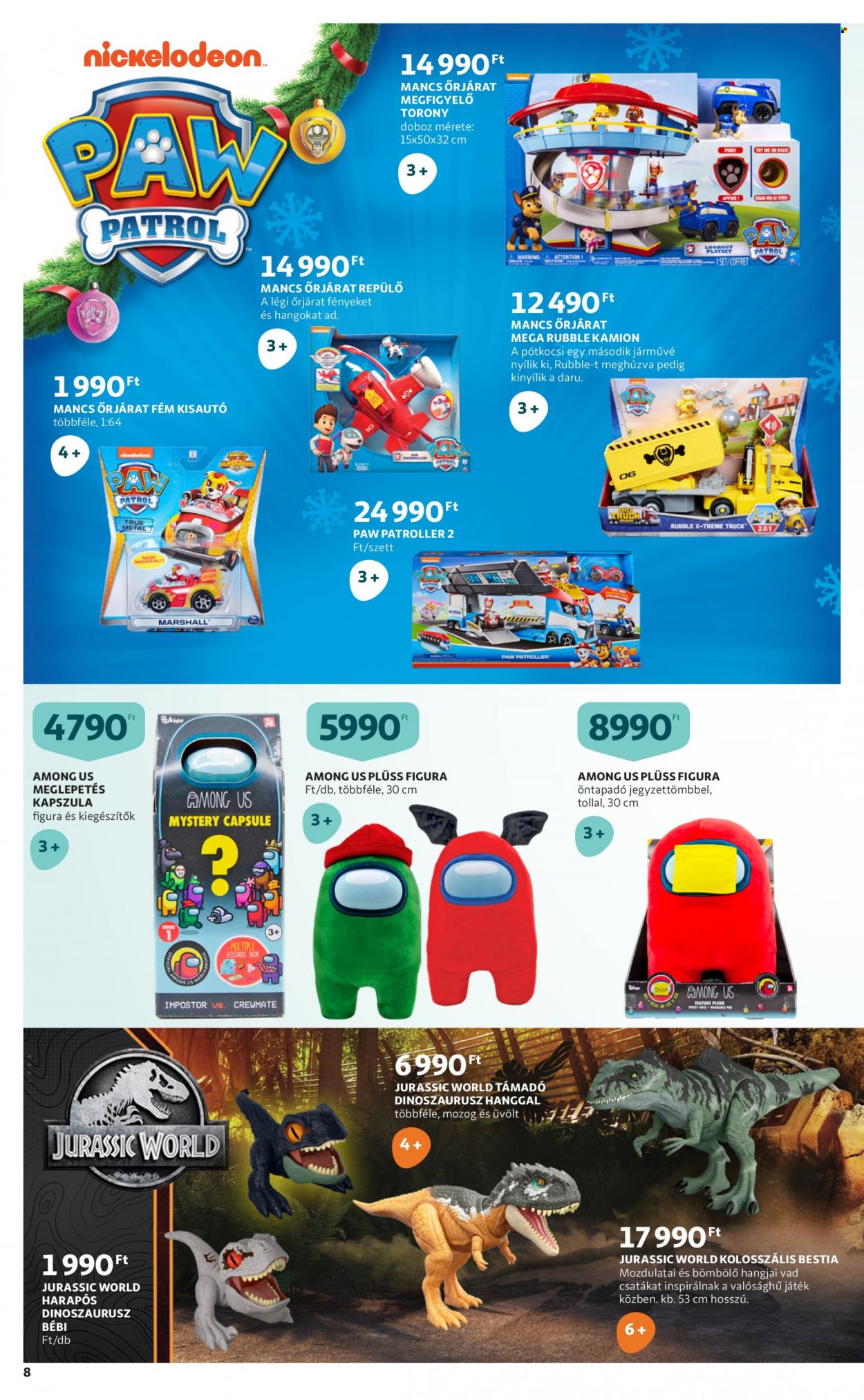 thumbnail - Auchan akciós újsága  - 2022.12.01 - 2022.12.31 - Akciós termékek - Paw Patrol, Jurassic World, kisautó, Mancs őrjárat, plüss, játék, kamion.  8. Oldal
