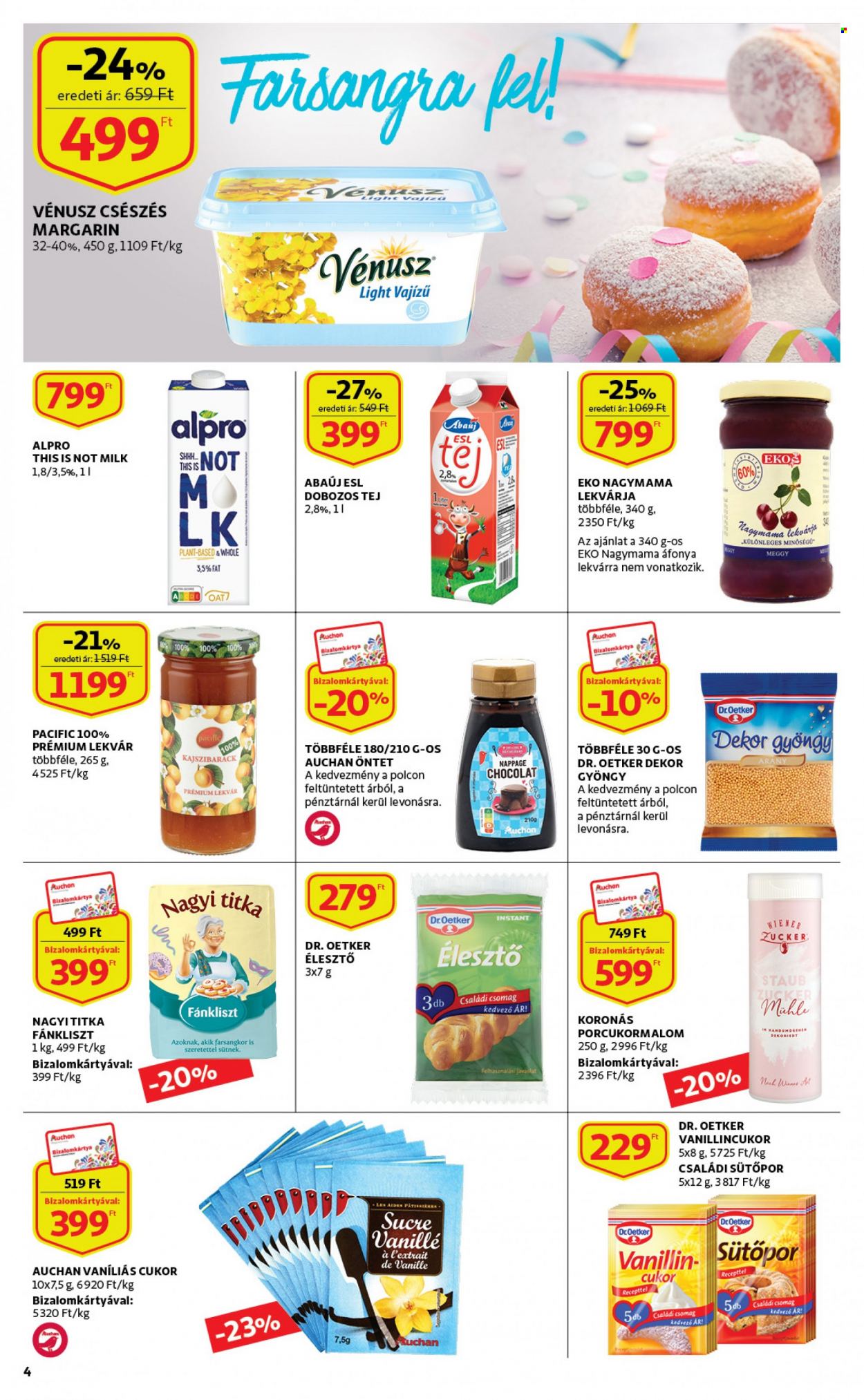 thumbnail - Auchan akciós újsága  - 2023.01.19 - 2023.02.01 - Akciós termékek - meggy, áfonya, Dr. Oetker, Alpro, tej, margarin, élesztő, sütőpor, vaníliás cukor, lekvár.  4. Oldal