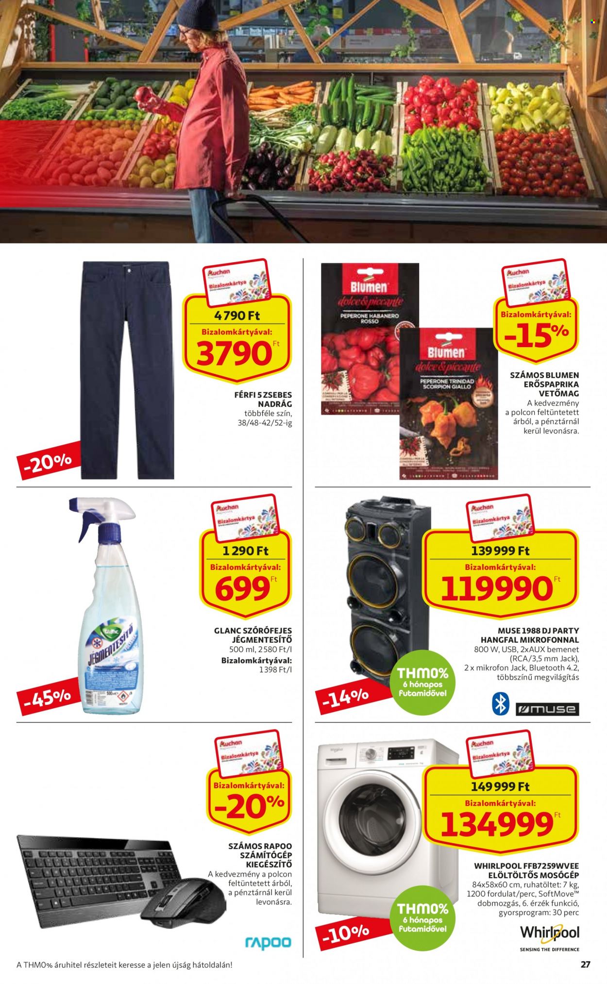 thumbnail - Auchan akciós újsága  - 2023.01.26 - 2023.02.01 - Akciós termékek - nadrág, számítógép, Whirlpool, elöltöltős mosógép, mosógép, vetőmag.  27. Oldal
