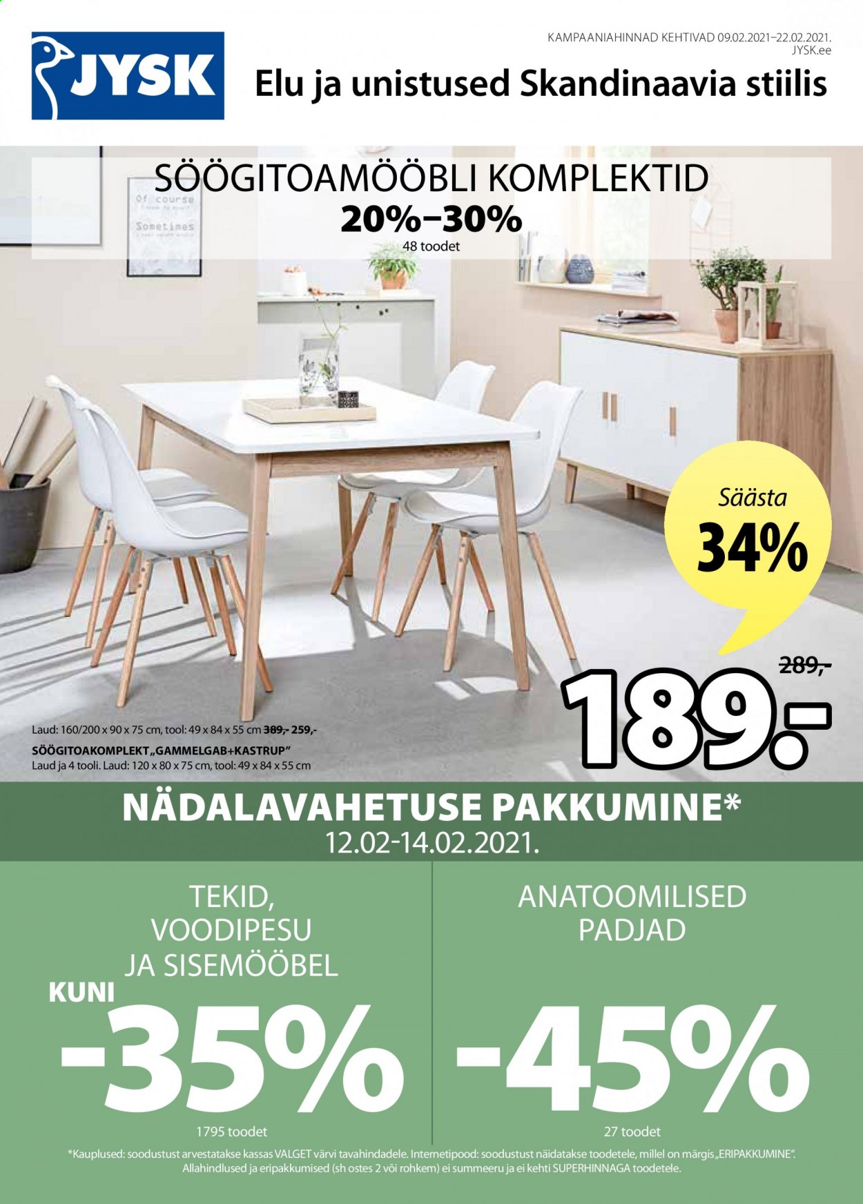thumbnail - Kaupluse JYSK kliendileht - 09.02.2021 - 22.02.2021 - soodustooted - laud, padjad, tool. Lehekülg 1.