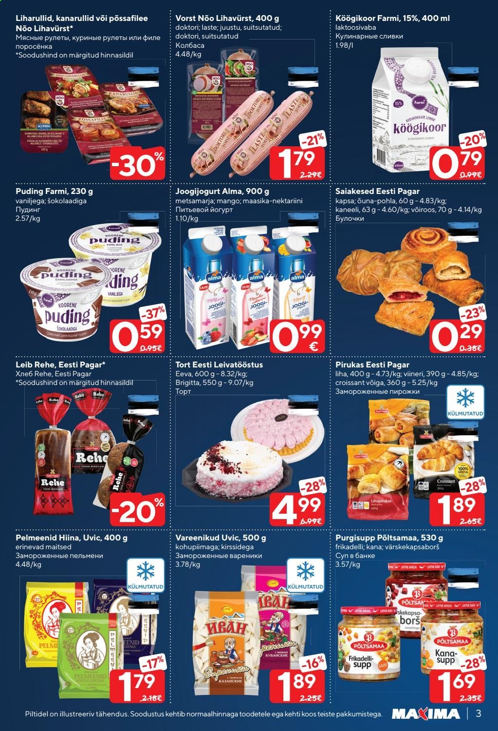 thumbnail - Kaupluse Maxima kliendileht - 16.02.2021 - 22.02.2021 - soodustooted - leib, croissant, pelmeenid, jogurt, võid, Põltsamaa. Lehekülg 3.