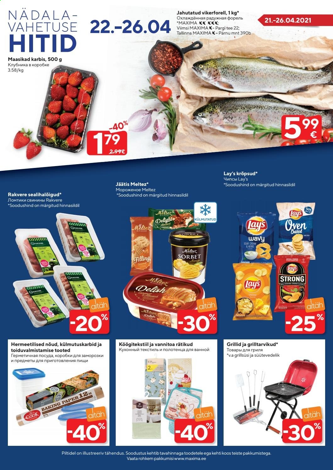 thumbnail - Kaupluse Maxima kliendileht - 20.04.2021 - 26.04.2021 - soodustooted - maasikad, jäätis. Lehekülg 24.
