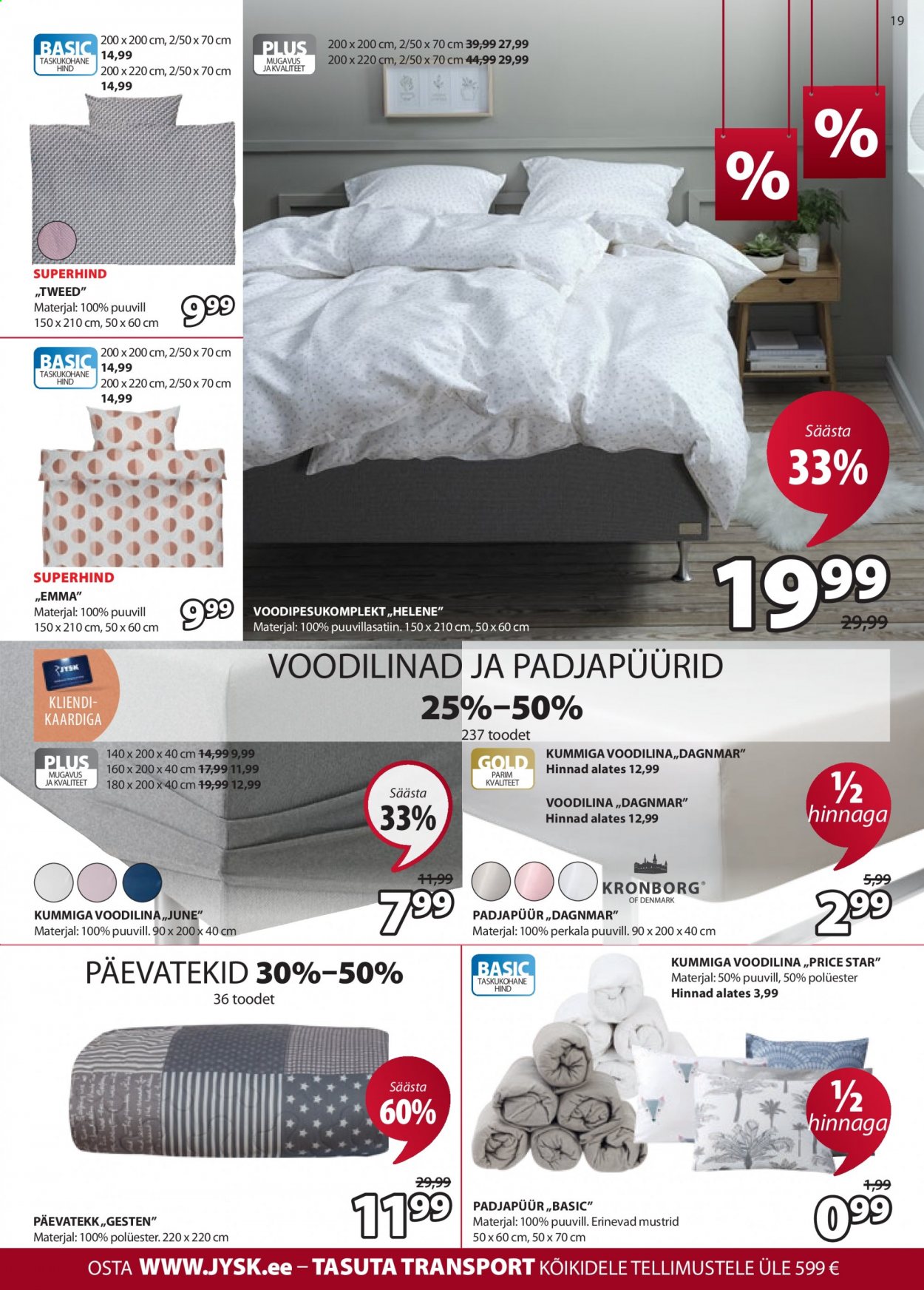 thumbnail - Kaupluse JYSK kliendileht - 06.07.2021 - 19.07.2021 - soodustooted - padjapüür, kummiga voodilina, päevatekk, voodilina, voodipesukomplekt. Lehekülg 19.