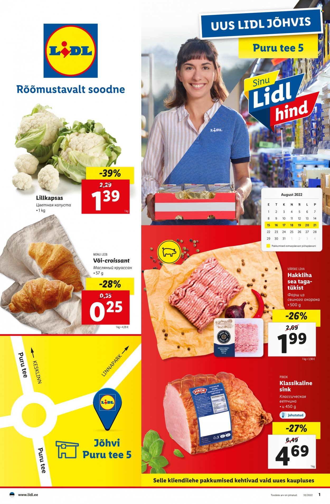 thumbnail - Kaupluse Lidl kliendileht - 15.08.2022 - 21.08.2022 - soodustooted - leib, croissant, lillkapsas, võid. Lehekülg 1.