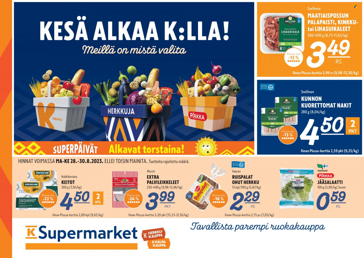 K-Supermarket tarjoukset - 28.08.2023 - 30.08.2023. Sivu 1