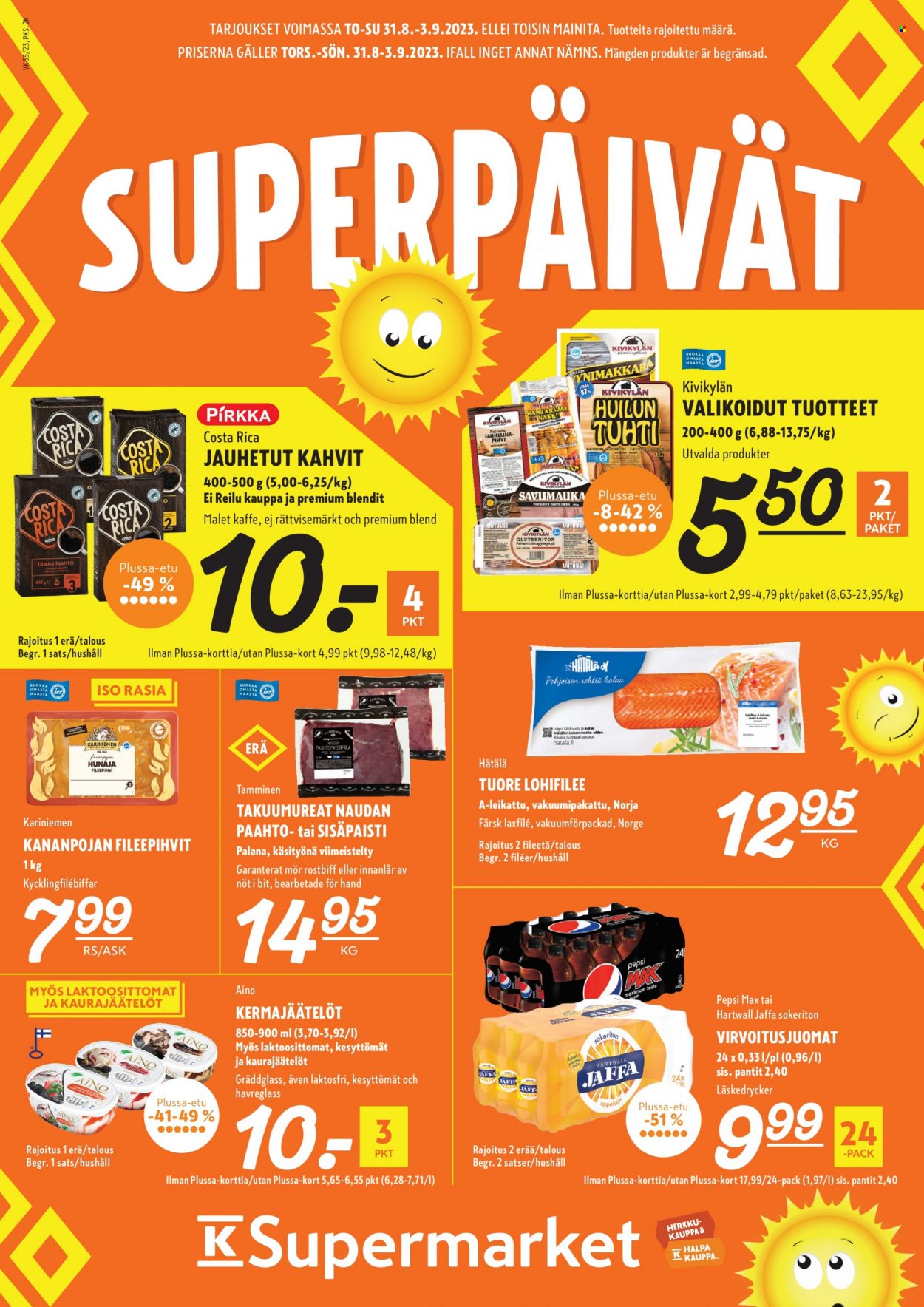 K-Supermarket tarjoukset - 31.08.2023 - 03.09.2023. Sivu 1