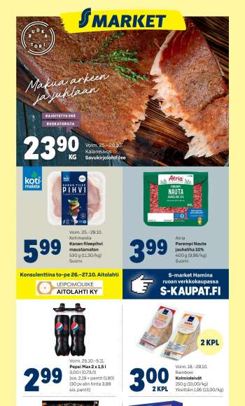 S-market tarjoukset  - 25.10.2023 - 29.10.2023.