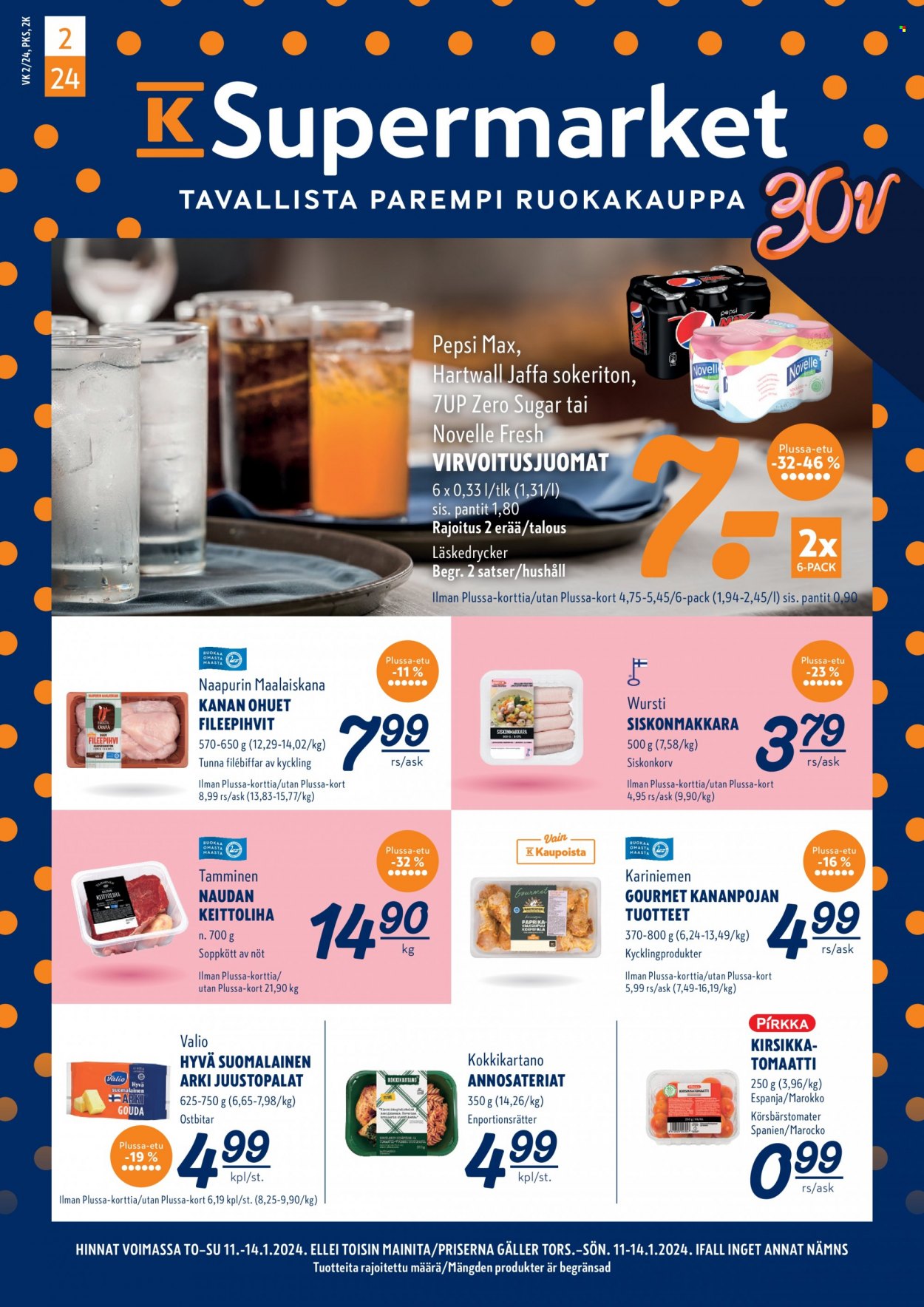 K-Supermarket tarjoukset - 11.01.2024 - 14.01.2024. Sivu 1