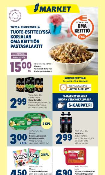 S-market tarjoukset  - 24.04.2024 - 01.05.2024.